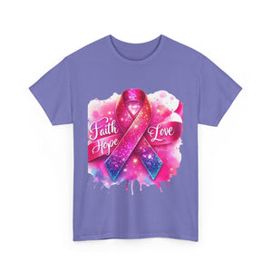Faith, Hope, Love Tee - Unisex Heavy Cotton T-Shirt, Inspirational Shirt, Cancer Awareness Gift, Motivational Apparel, Stylish Everyday Wear