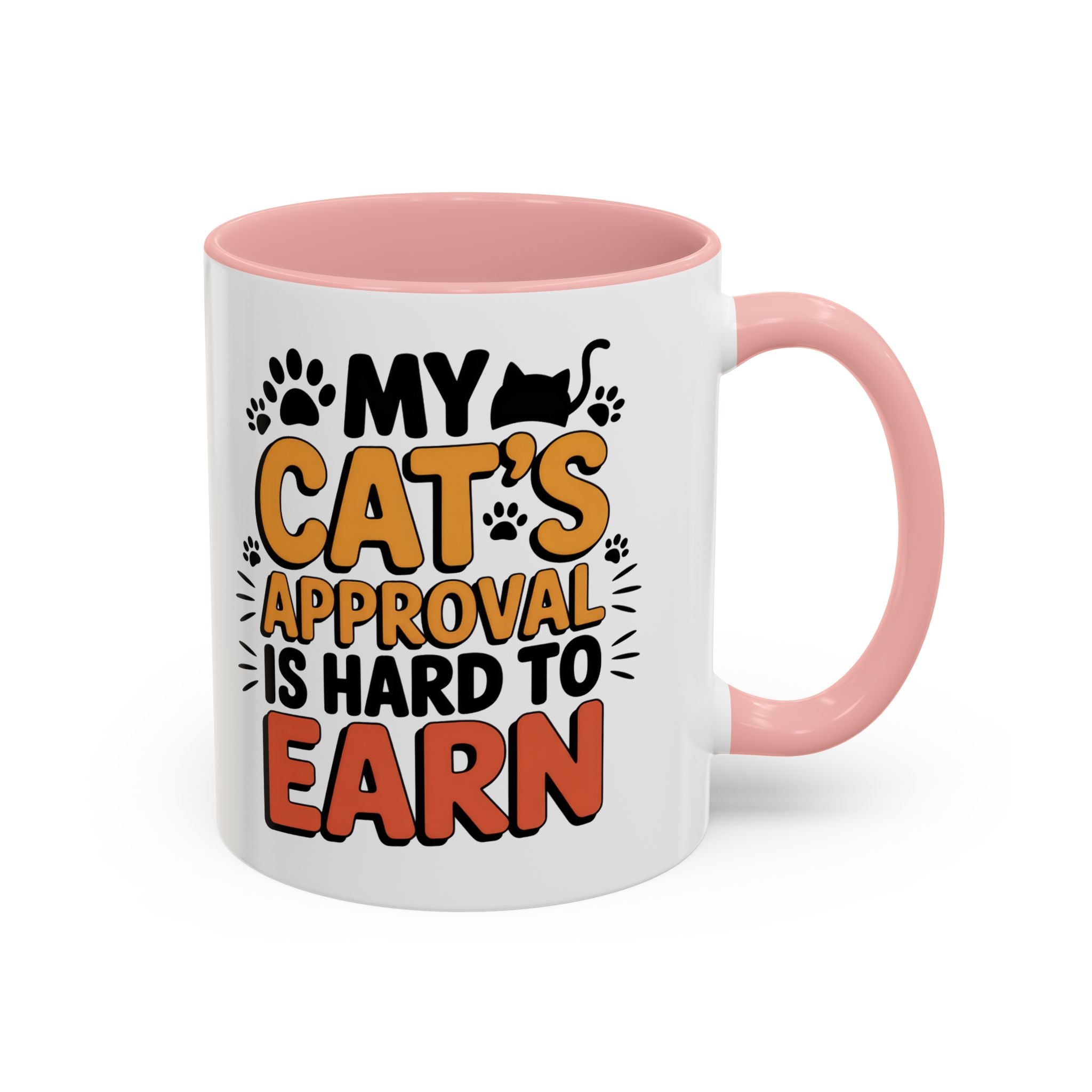 Cat Lover Coffee Mug — "My Cat's Approval Is Hard to Earn" Accent Ceramic Mug