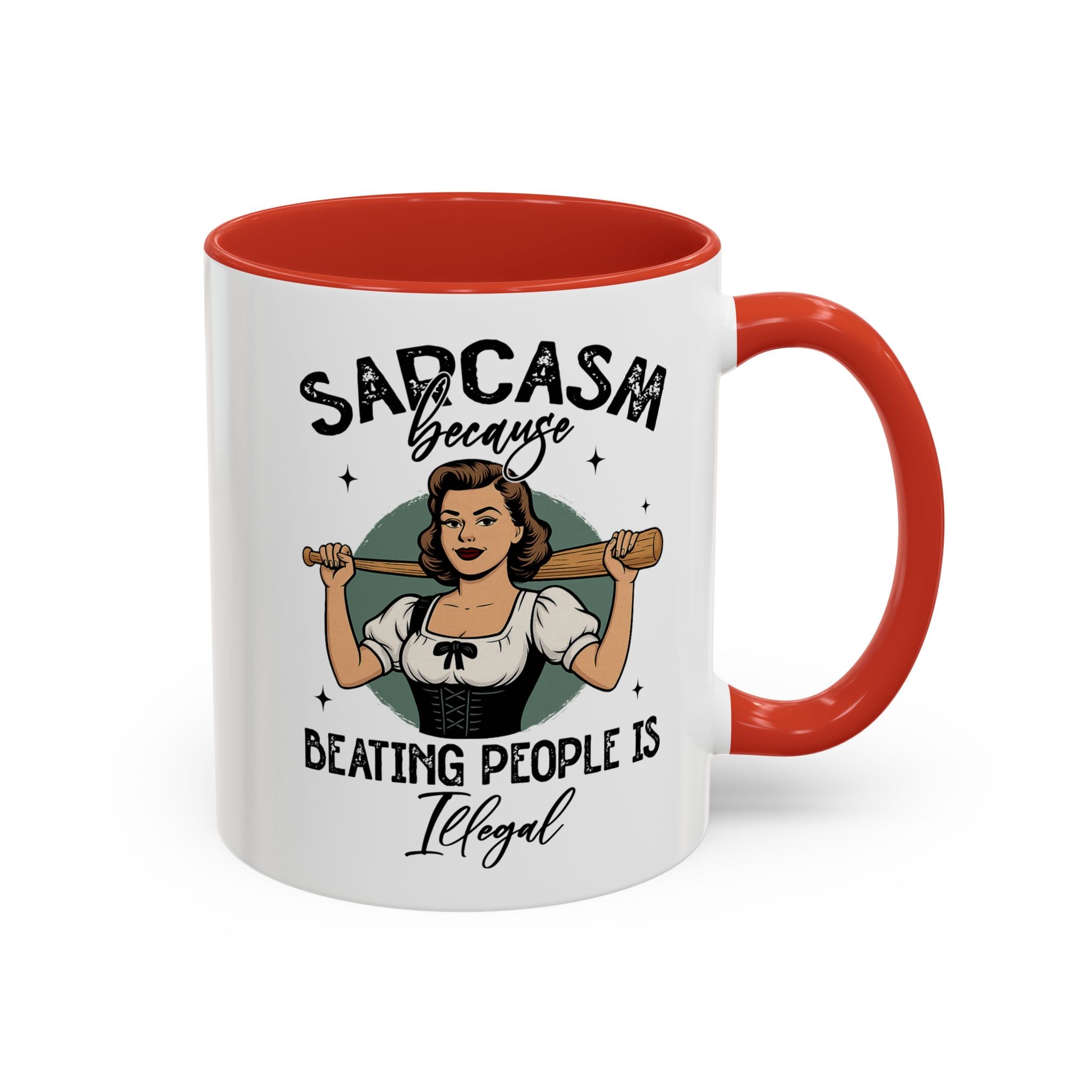 Sarcasm Coffee Mug — “Sarcasm Because Beating People Is Illegal” Accent Mug attitude funny