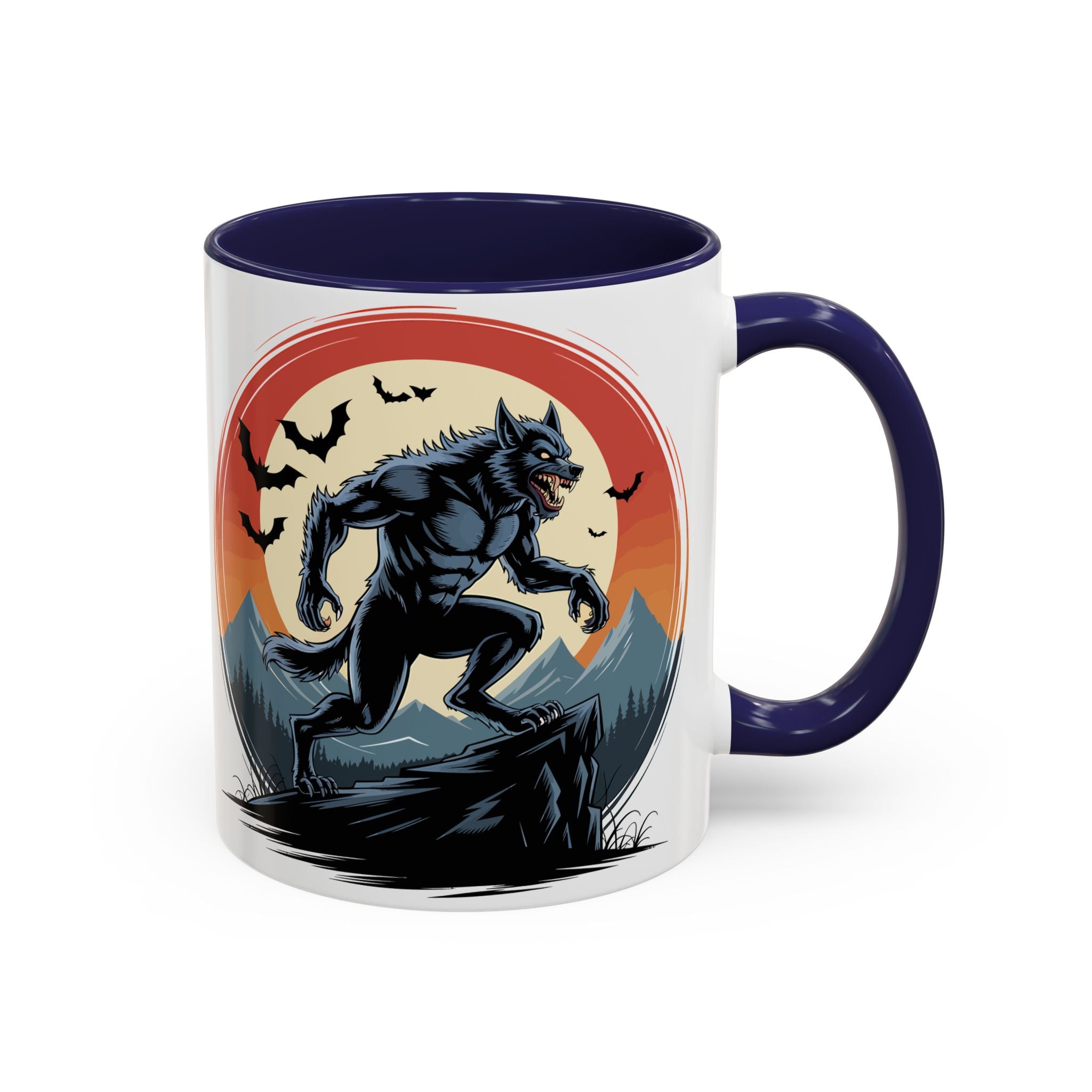 Werewolf Sunset Coffee Mug — Halloween Creature Ceramic Accent Mug (11/15oz) fantasy horror art