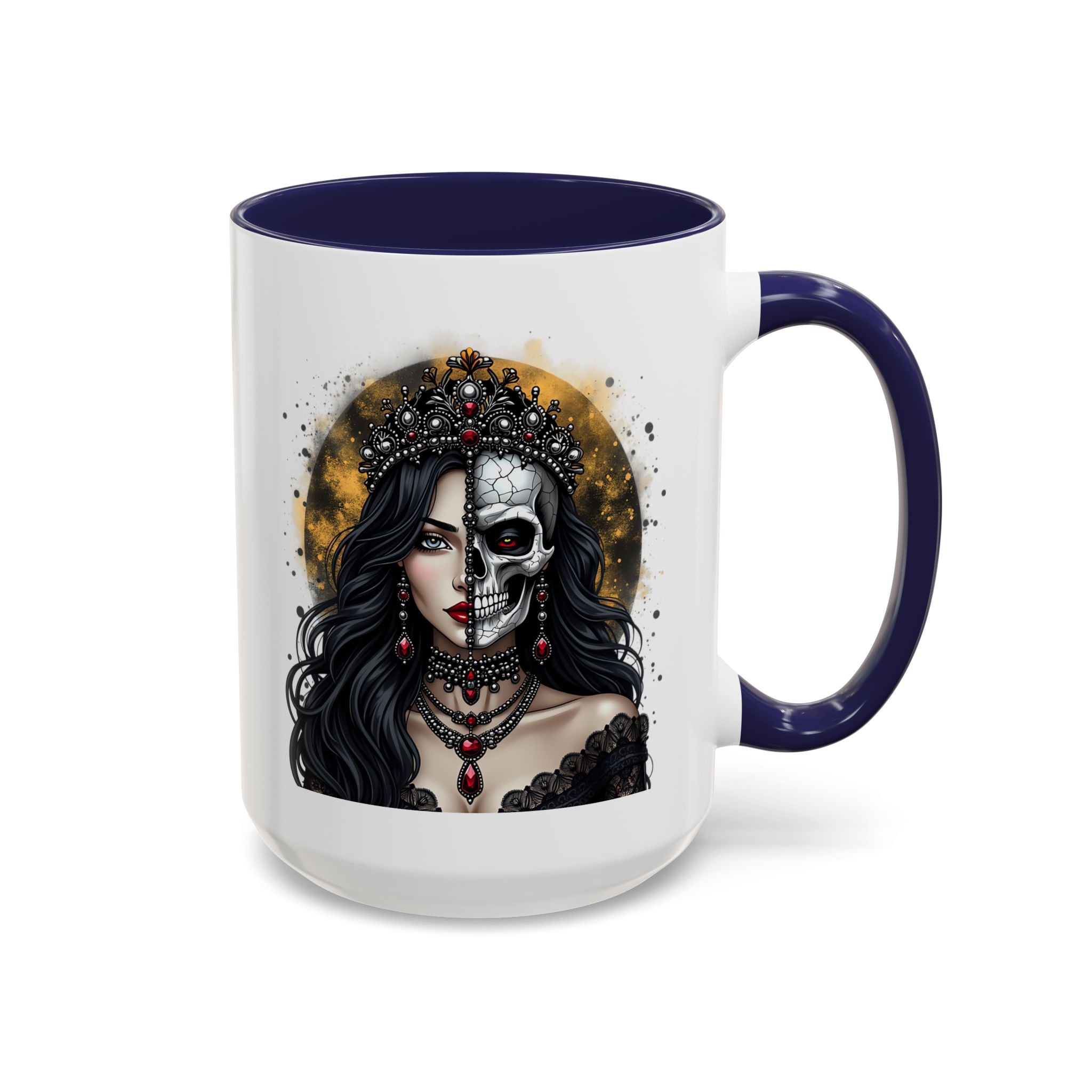 Gothic Art Accent Mug - Artistic Skull & Lady Design, Unique Coffee Cup for Halloween, Gift for Her, Decorative Kitchenware, Dark Aesthetic