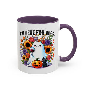 Spooky Floral Coffee Mug - I'm Here for Boos, Halloween Gift, Autumn Decor, Cute Ghost Mug, Cat Lover Drinkware