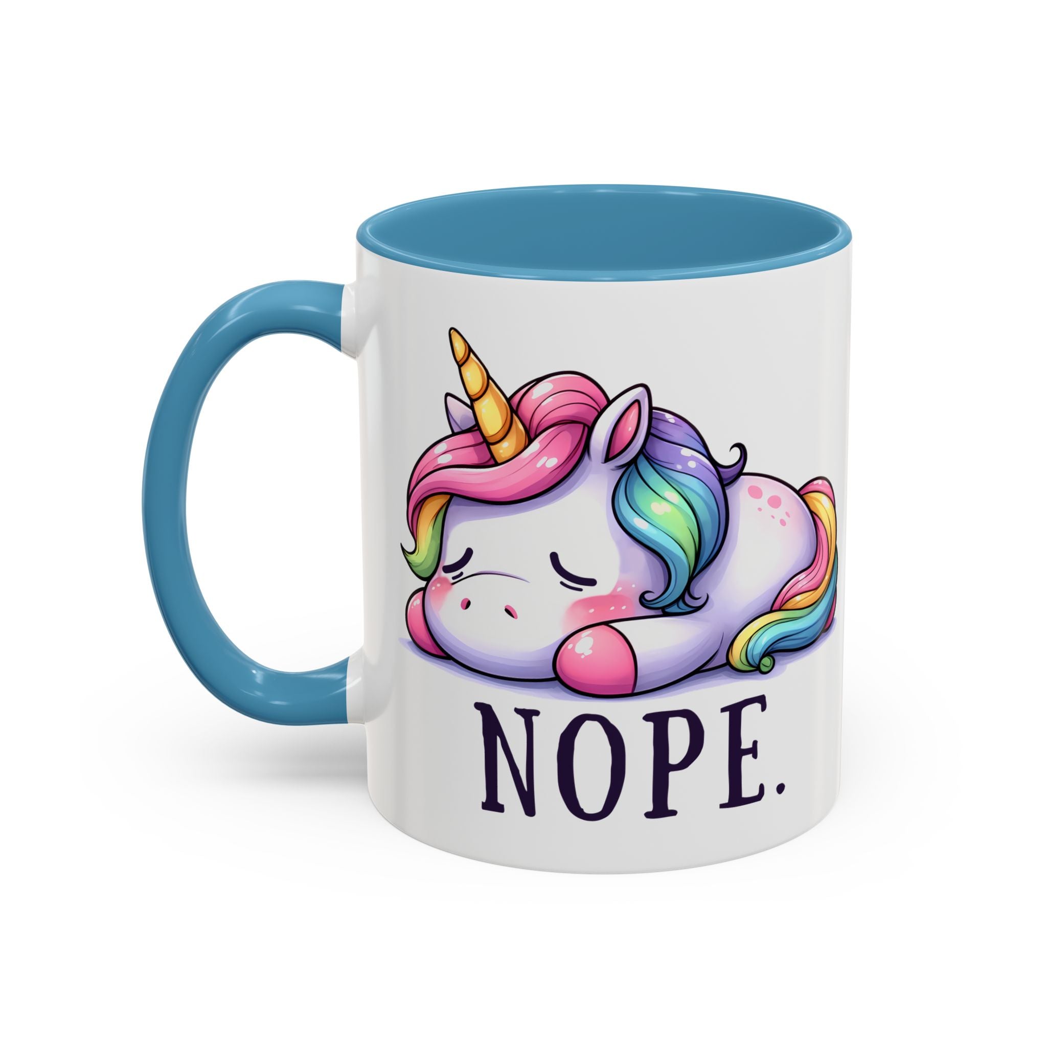Nope Unicorn Accent Coffee Mug — Cute Rainbow Sleeping Unicorn 11/15oz