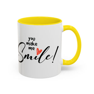 Inspirational Accent Coffee Mug - "You Make Me Smile!" - Perfect Gift for Friends & Family