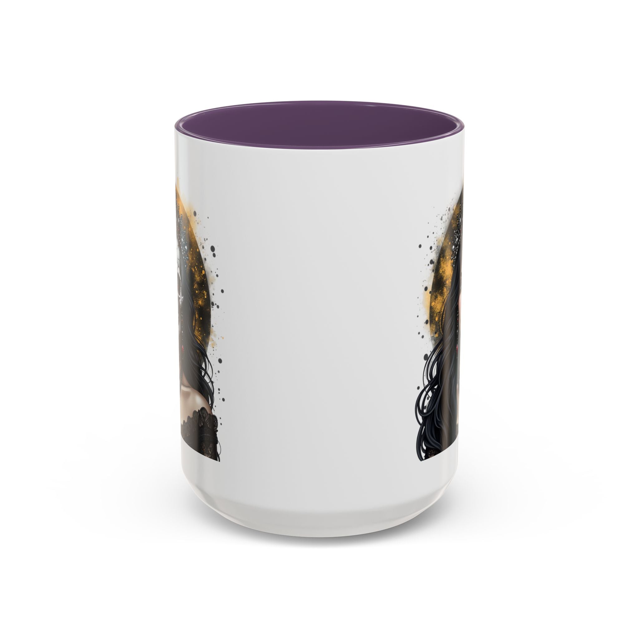 Gothic Art Accent Mug - Artistic Skull & Lady Design, Unique Coffee Cup for Halloween, Gift for Her, Decorative Kitchenware, Dark Aesthetic