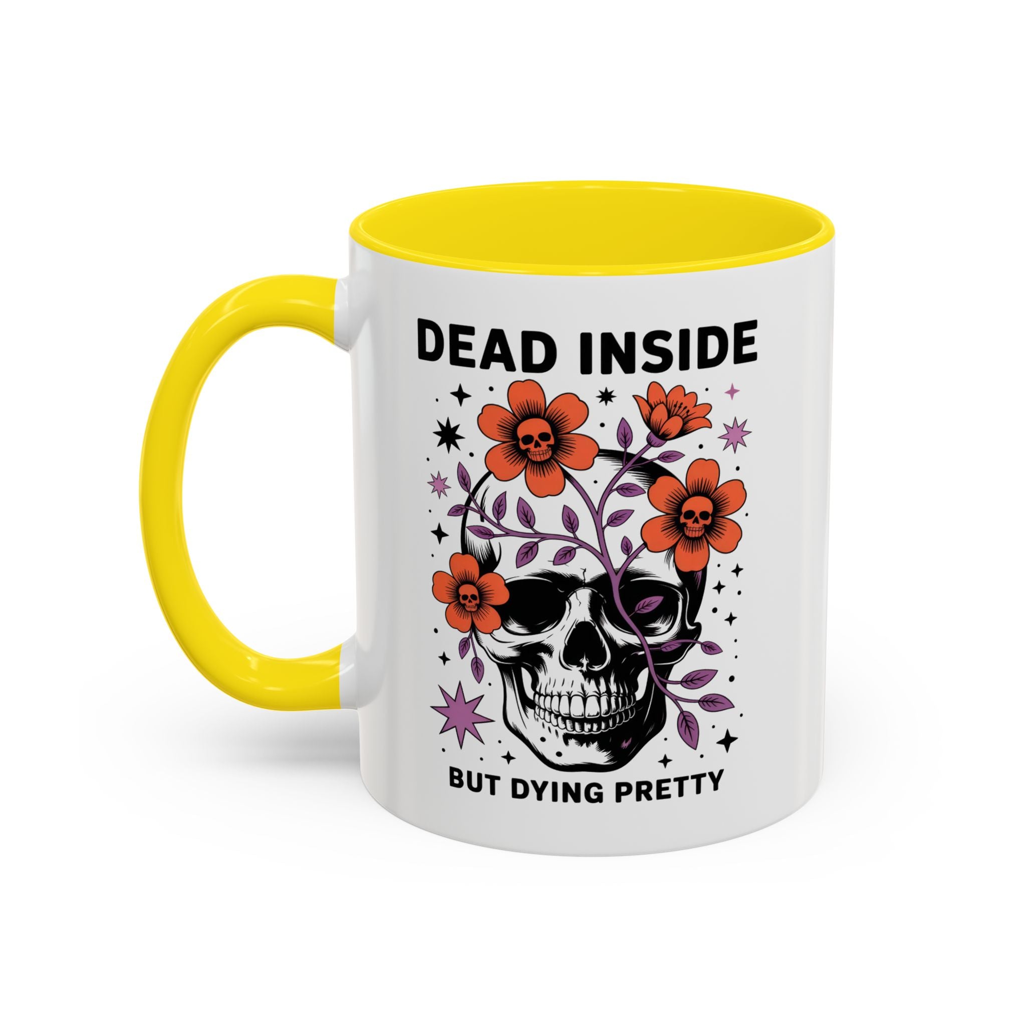 Dead Inside But Dying Pretty Accent Coffee Mug — Floral Skull 11/15oz
