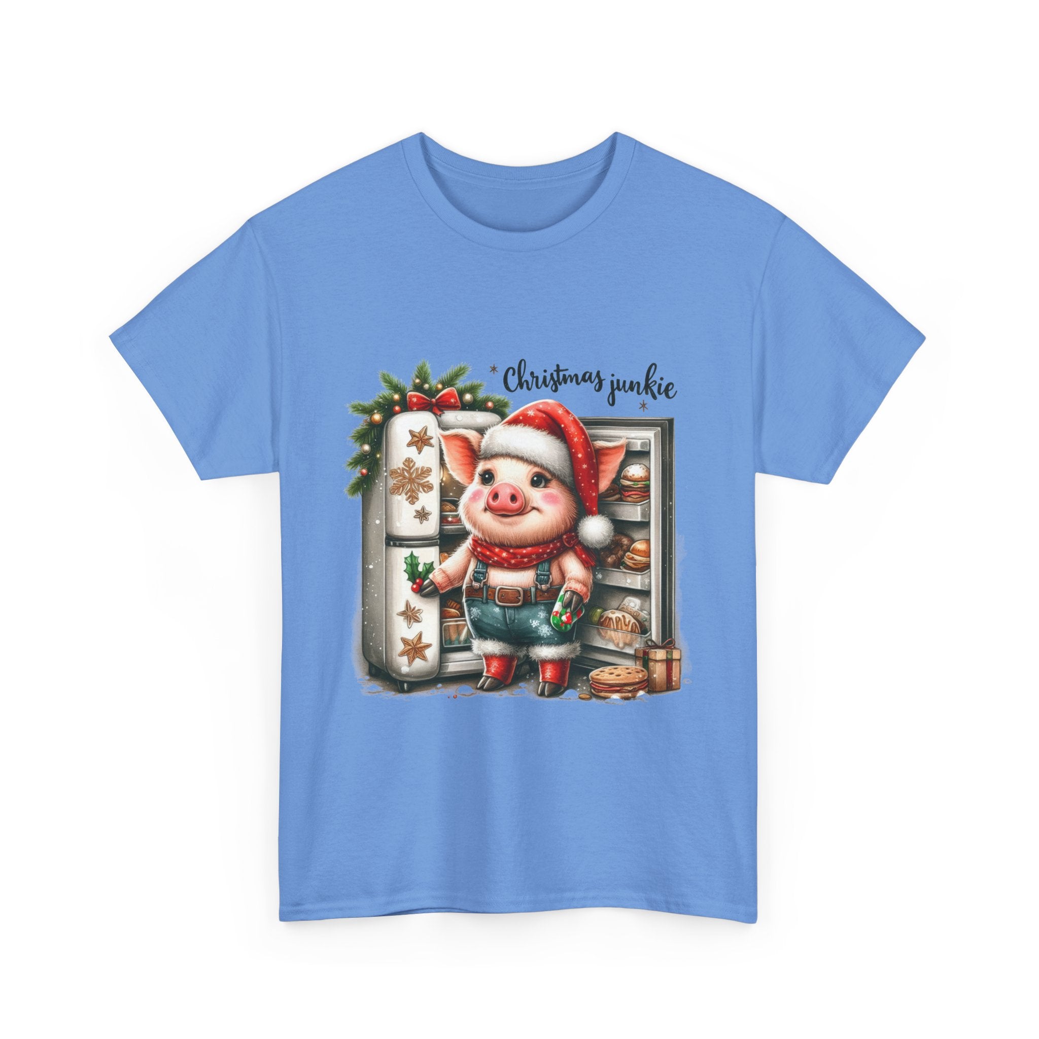 Christmas Junkie Unisex Cotton Tee, Fun Holiday Shirt, Christmas Gift, Pig T-Shirt, Festive Apparel, Cute Christmas Outfit