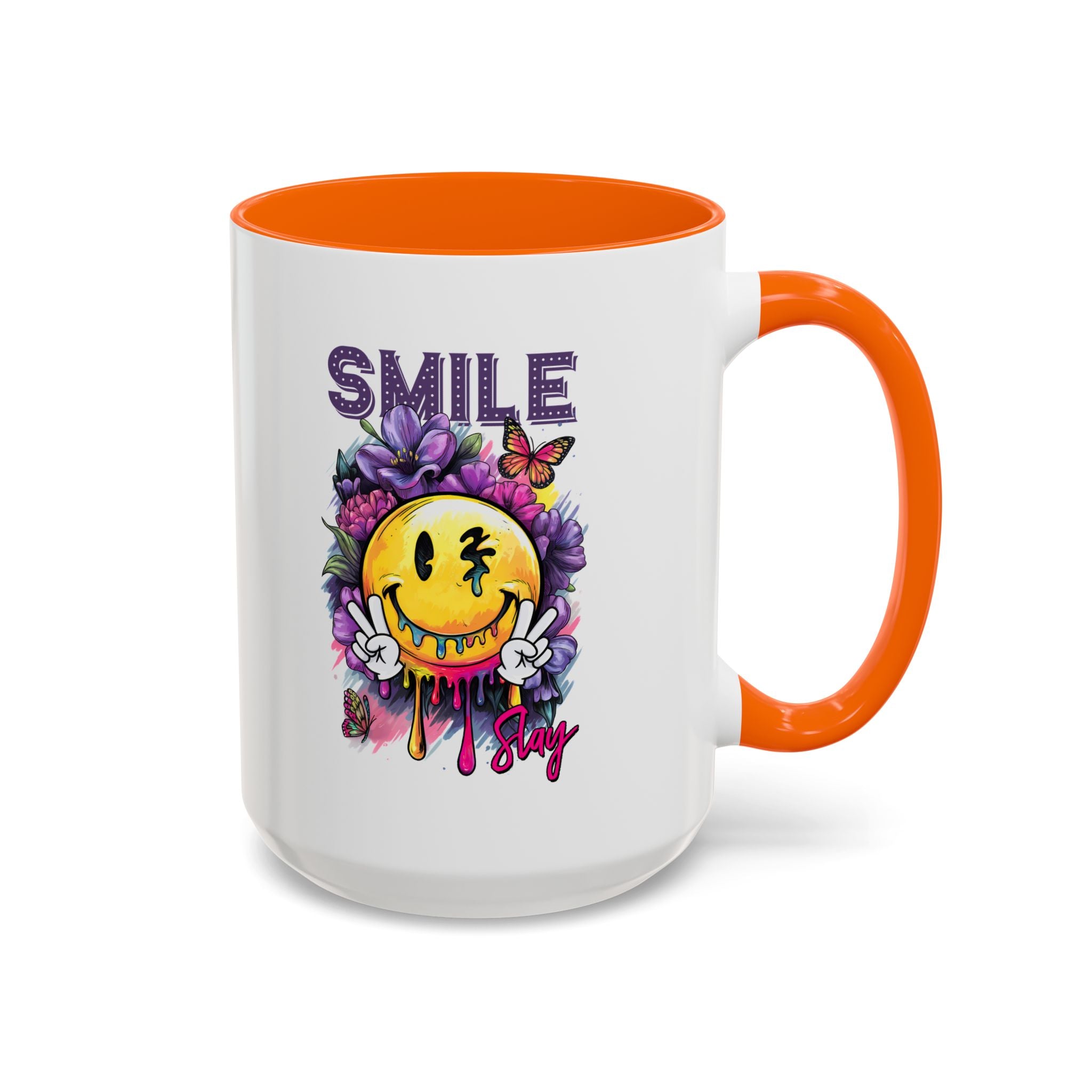 Smile Stay Accent Coffee Mug - Vibrant Floral Design for Positive Vibes