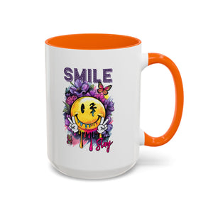 Smile Stay Accent Coffee Mug - Vibrant Floral Design for Positive Vibes