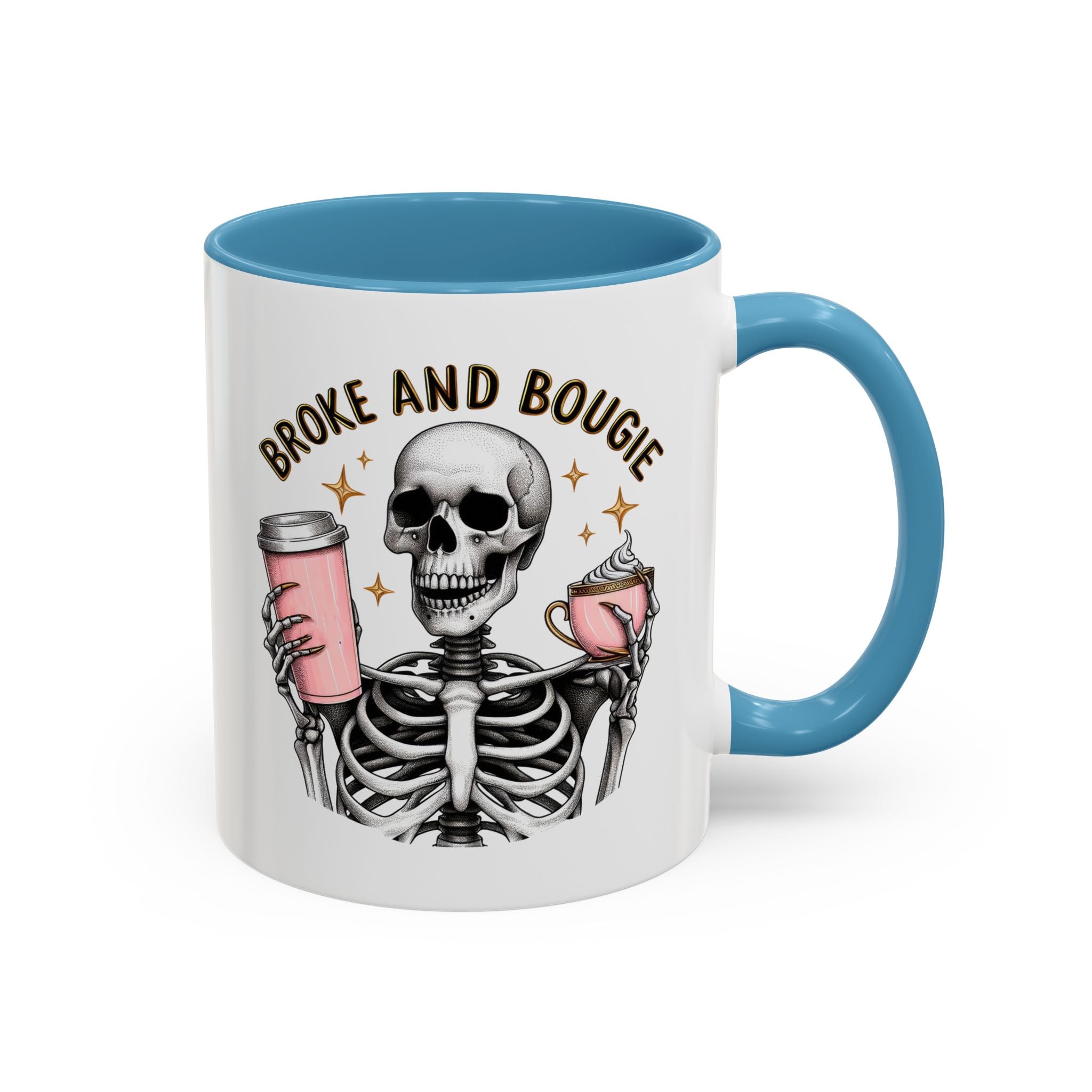 Broke and Bougie Coffee Mug, Skeleton Mug, Halloween Mug, Unique Gift for Coffee Lovers, Spooky Decor
