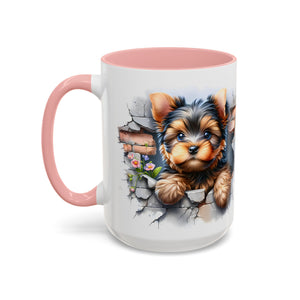 Cute Dog Peeking Coffee Mug, Pet Lover Gift, Yorkshire Terrier Mug, Animal Lover Coffee Cup, Dog-Themed Drinkware, Doggie Mug