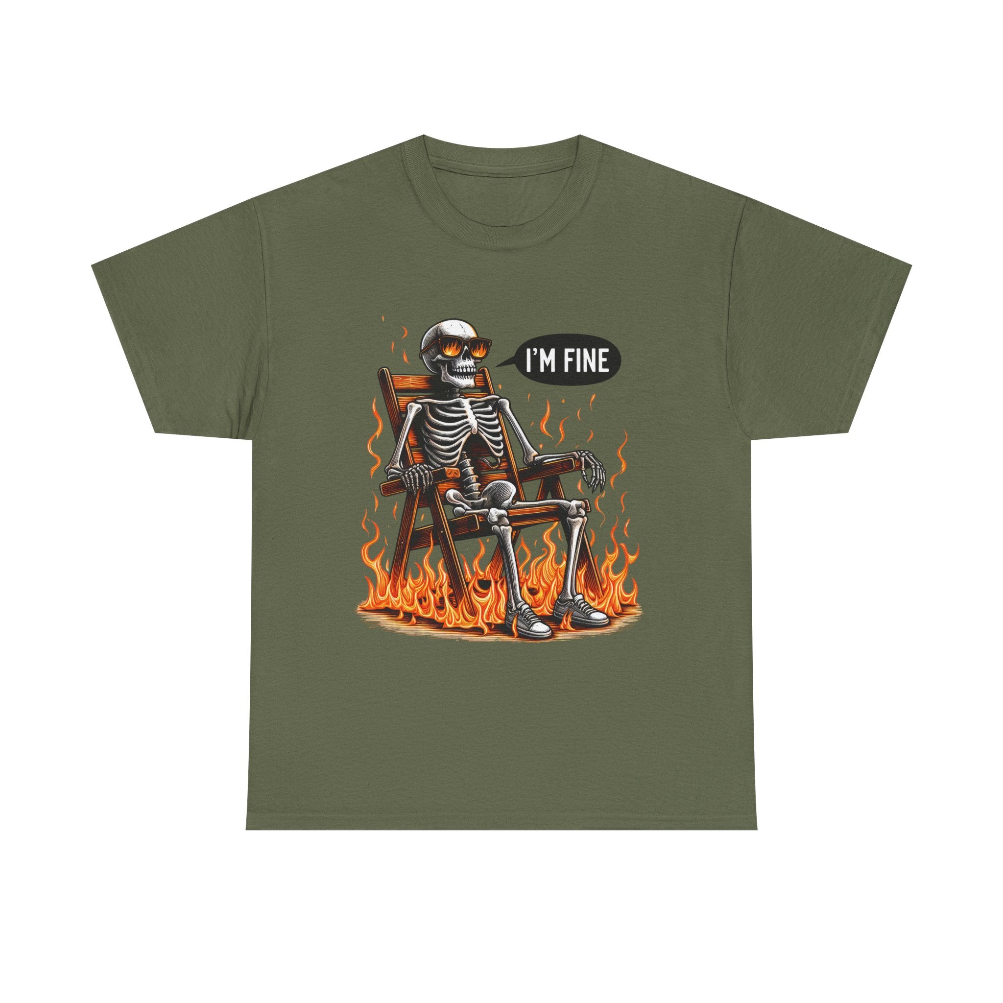 Funny Skeleton Tee - I'm Fine T-Shirt, Humor, Unisex Cotton Shirt, Halloween Gift, Casual Wear, Quirky Fashion