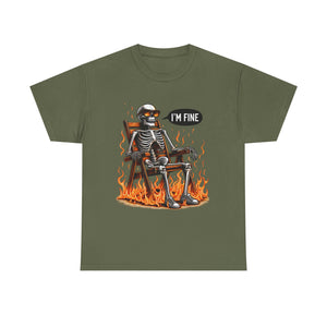 Funny Skeleton Tee - I'm Fine T-Shirt, Humor, Unisex Cotton Shirt, Halloween Gift, Casual Wear, Quirky Fashion