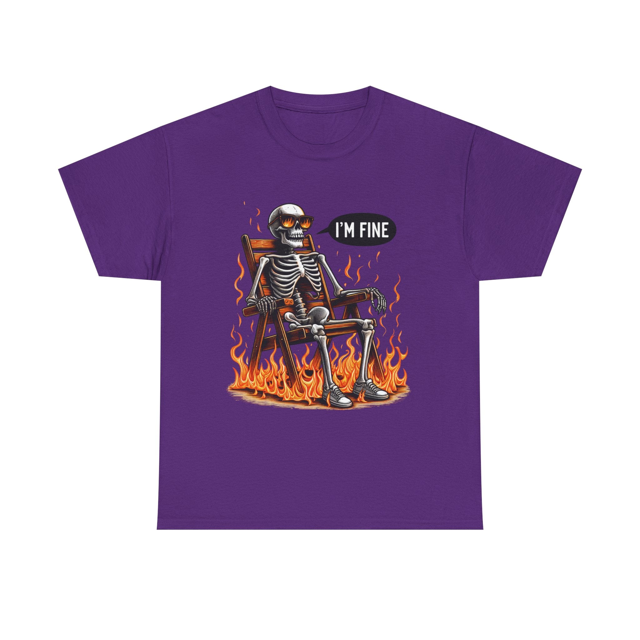 Funny Skeleton Tee - I'm Fine T-Shirt, Humor, Unisex Cotton Shirt, Halloween Gift, Casual Wear, Quirky Fashion