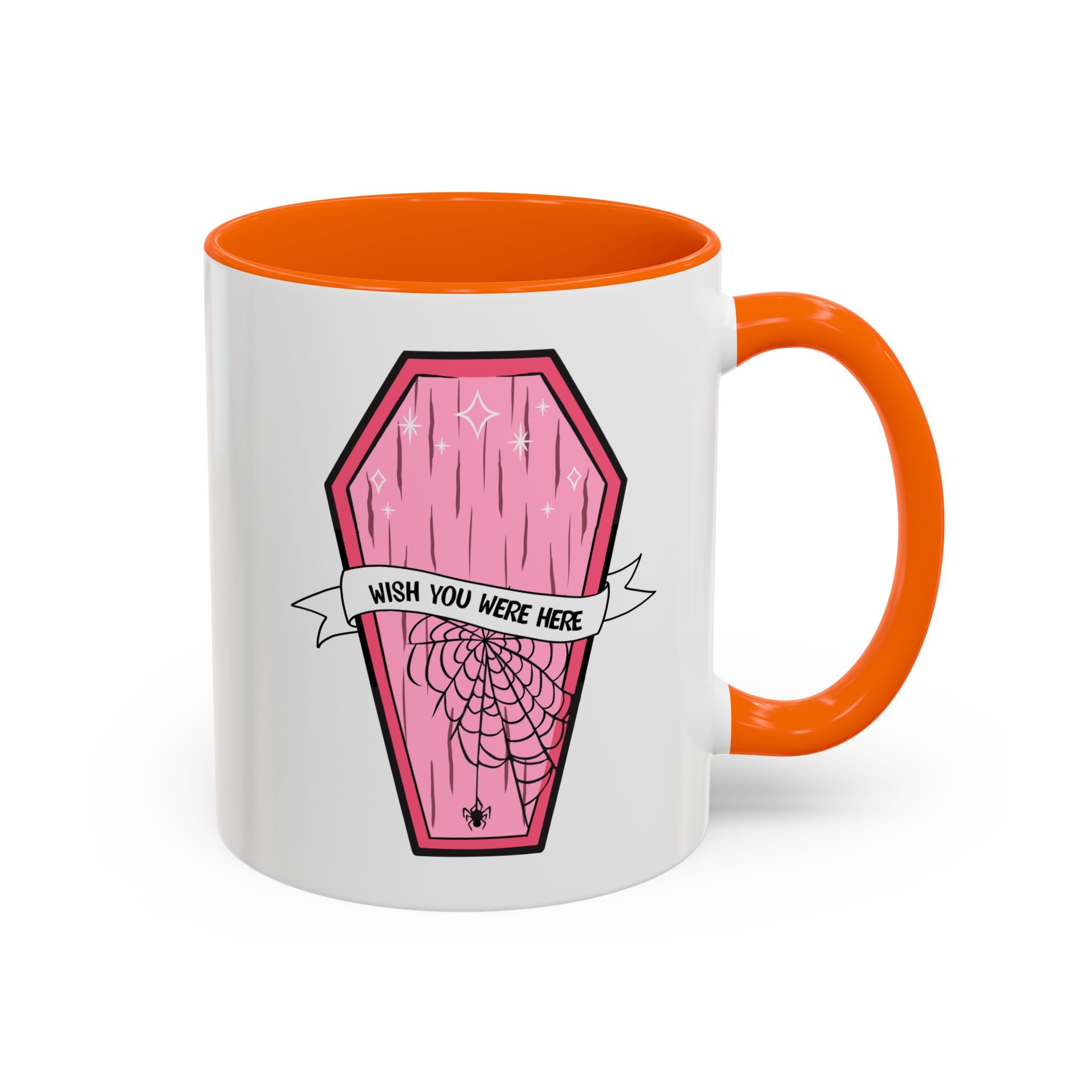Pink Coffin Coffee Mug – "Wish You Were Here" Gothic Cute Tea Mug