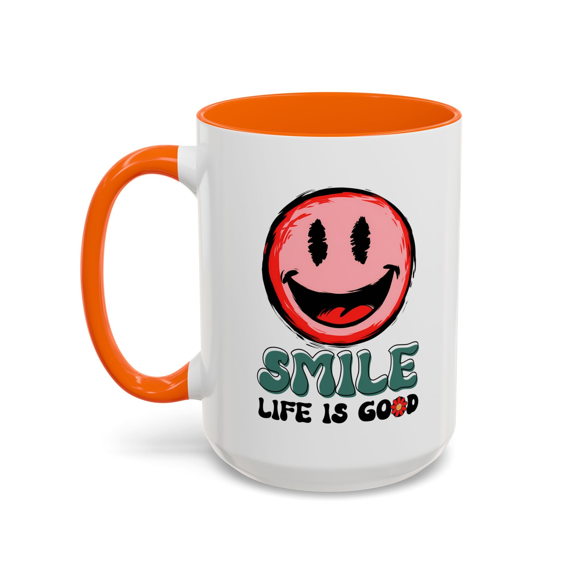 Smiley Face Accent Coffee Mug - "Smile, Life is Good" - 11oz & 15oz