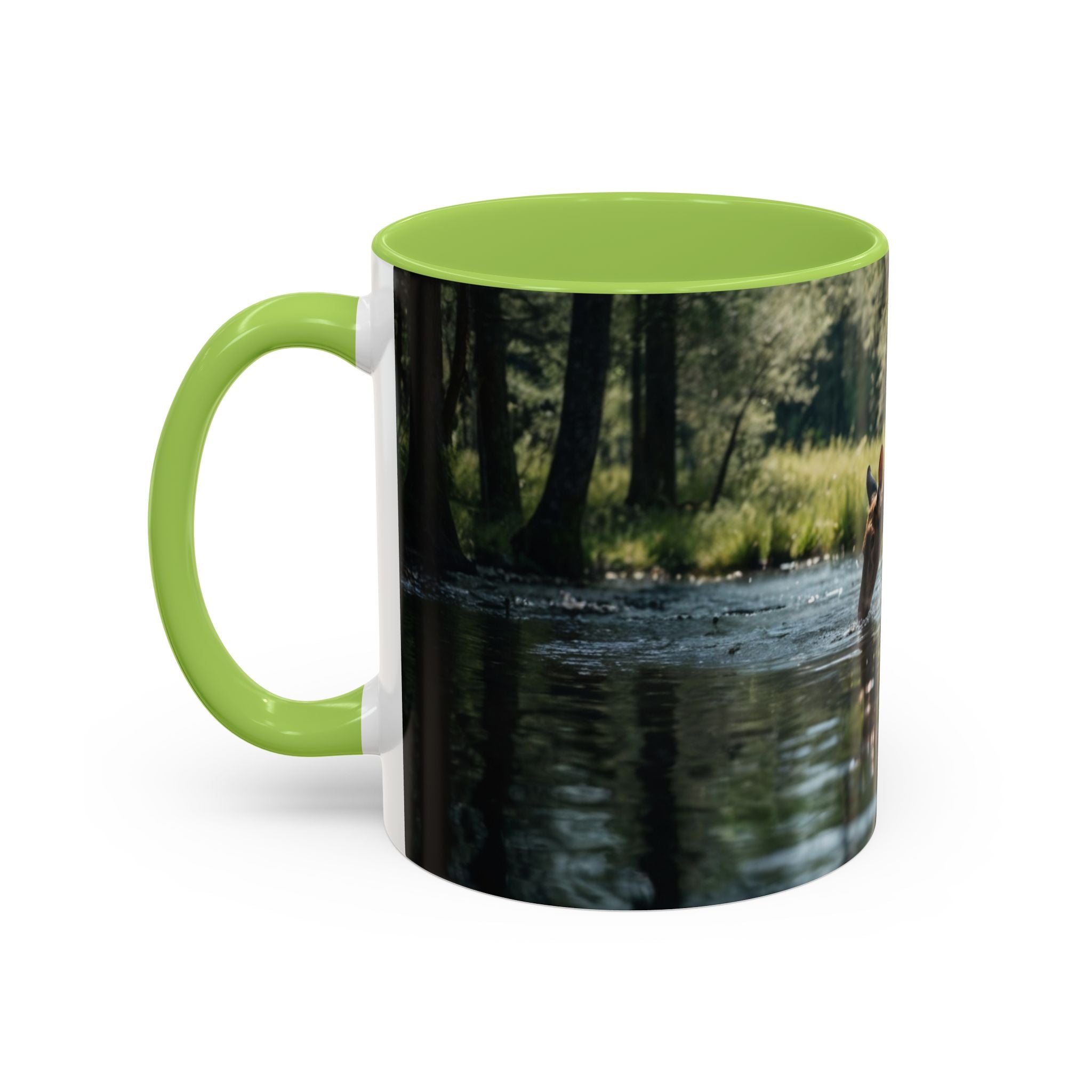 Deer at Stream Accent Coffee Mug — Scenic Wildlife Photo Mug (11/15oz) nature lovers