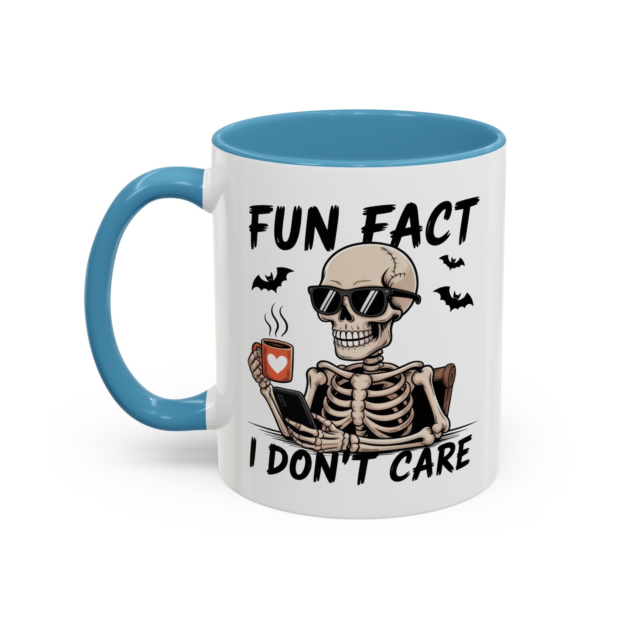 Fun Fact I Don’t Care Skull Coffee Mug — Halloween Accent Coffee Cup (11/15oz)