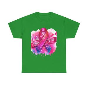 Faith, Hope, Love Tee - Unisex Heavy Cotton T-Shirt, Inspirational Shirt, Cancer Awareness Gift, Motivational Apparel, Stylish Everyday Wear