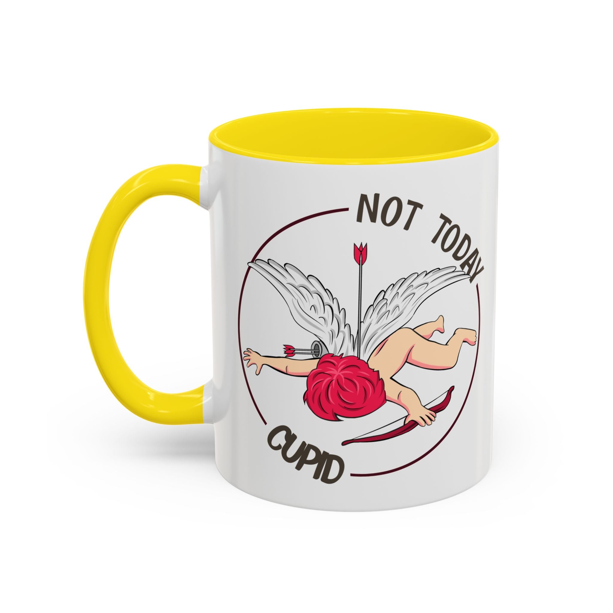 Not Today Cupid Coffee Mug — Funny Anti-Valentine Accent Mug (11/15oz)