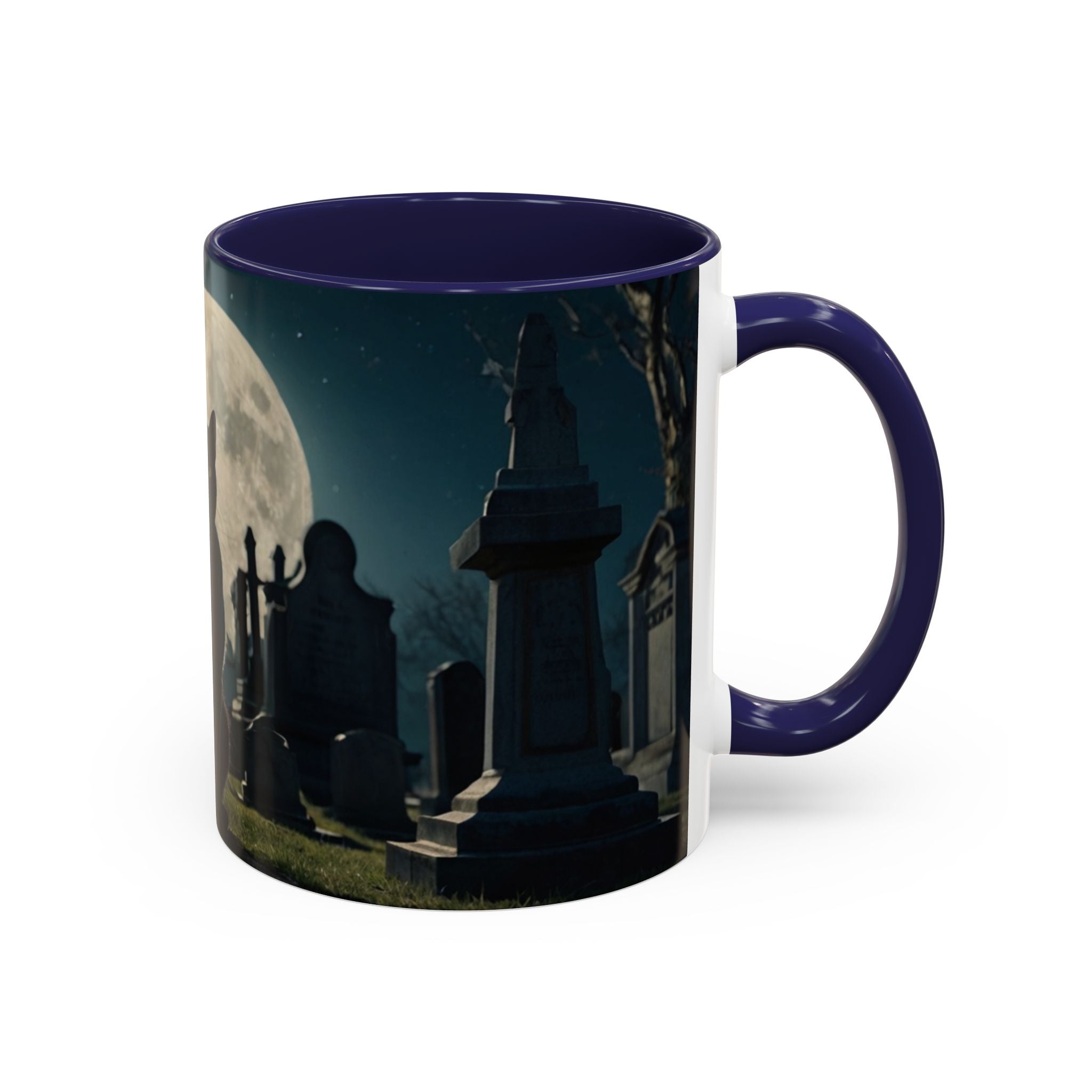 Mystical Black Cat Coffee Mug - 11oz & 15oz halloween graveyard full moon