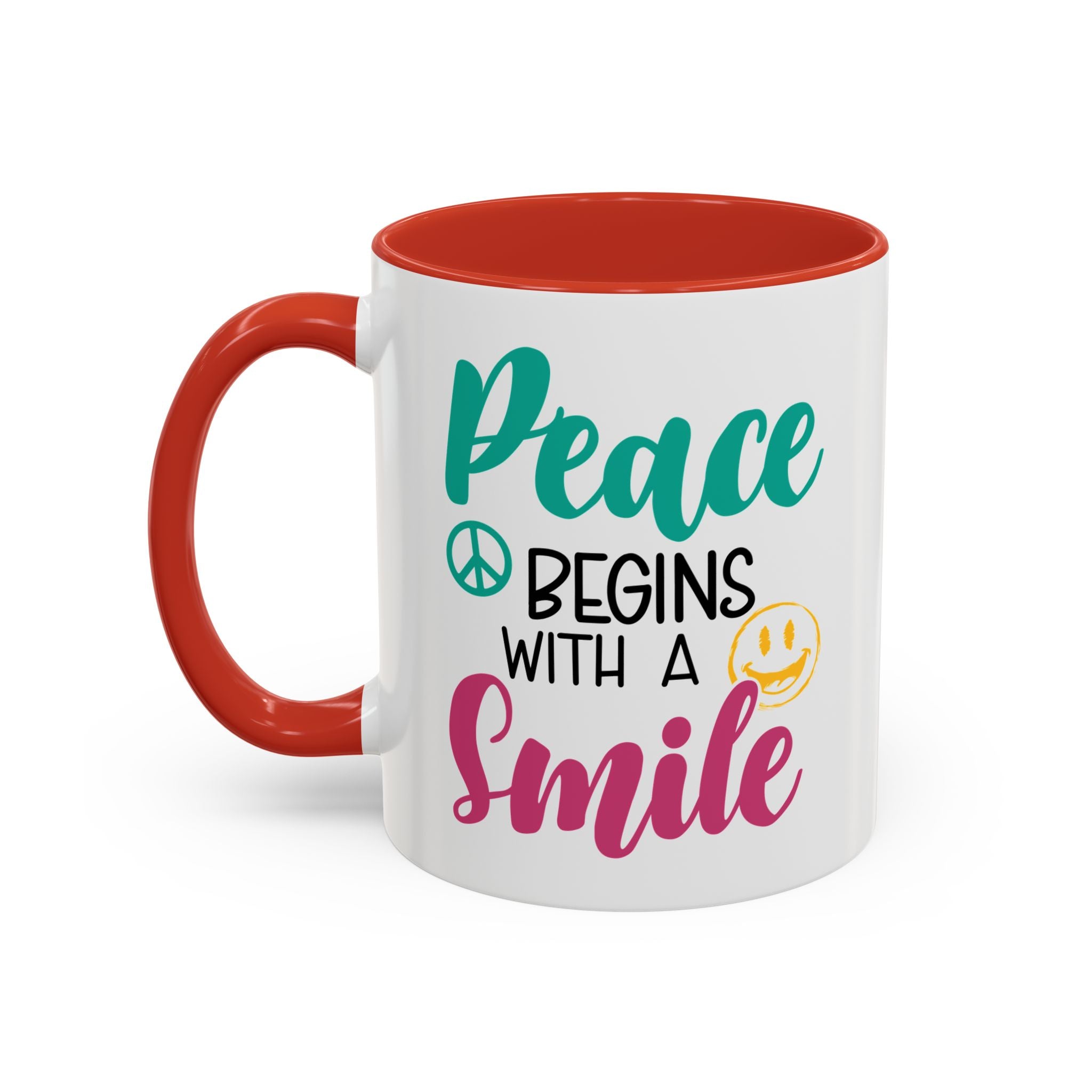 Inspirational Peace Coffee Mug - "Peace Begins with a Smile" - 11oz & 15oz