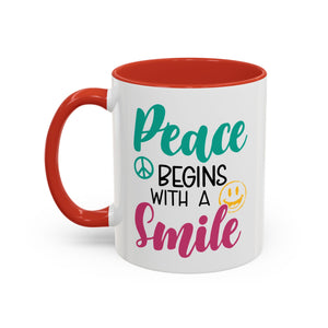Inspirational Peace Coffee Mug - "Peace Begins with a Smile" - 11oz & 15oz