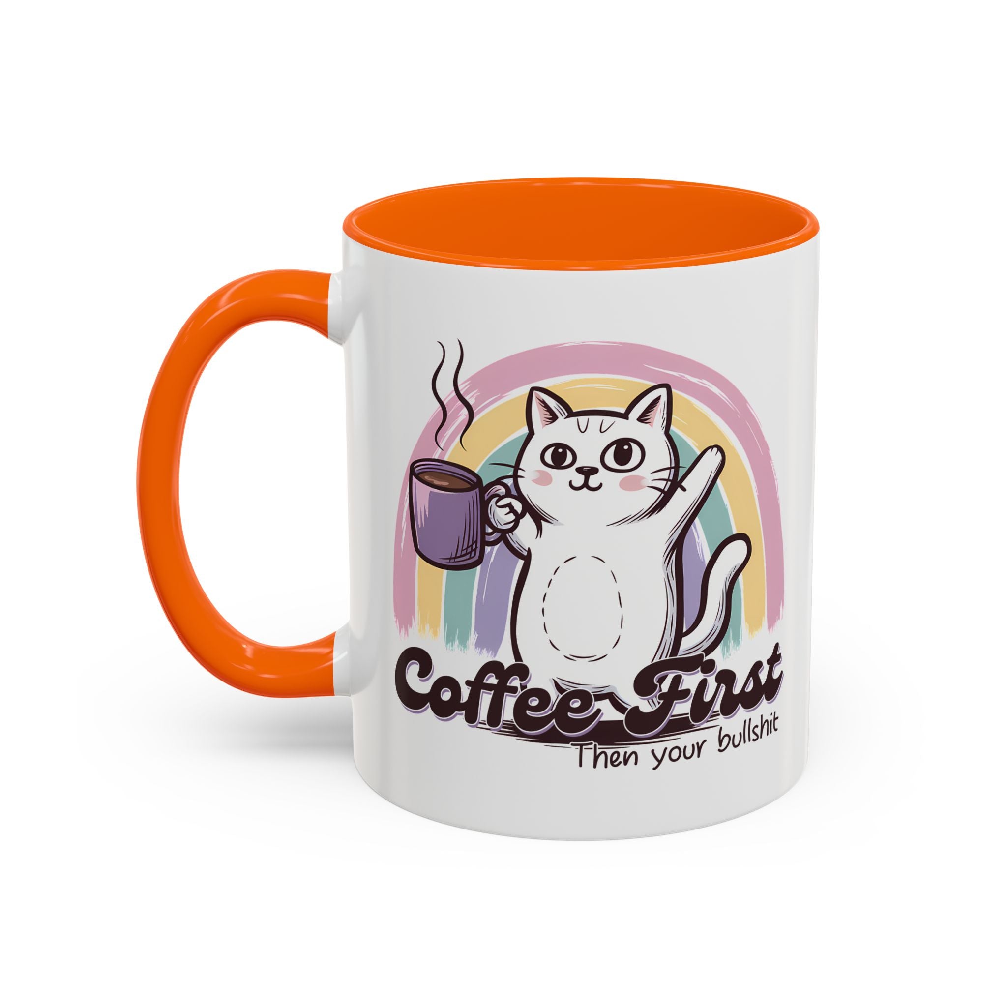 Coffee First Cat Mug - Humorous 11 & 15oz Accent Coffee Cup for Cat Lovers sarcasm