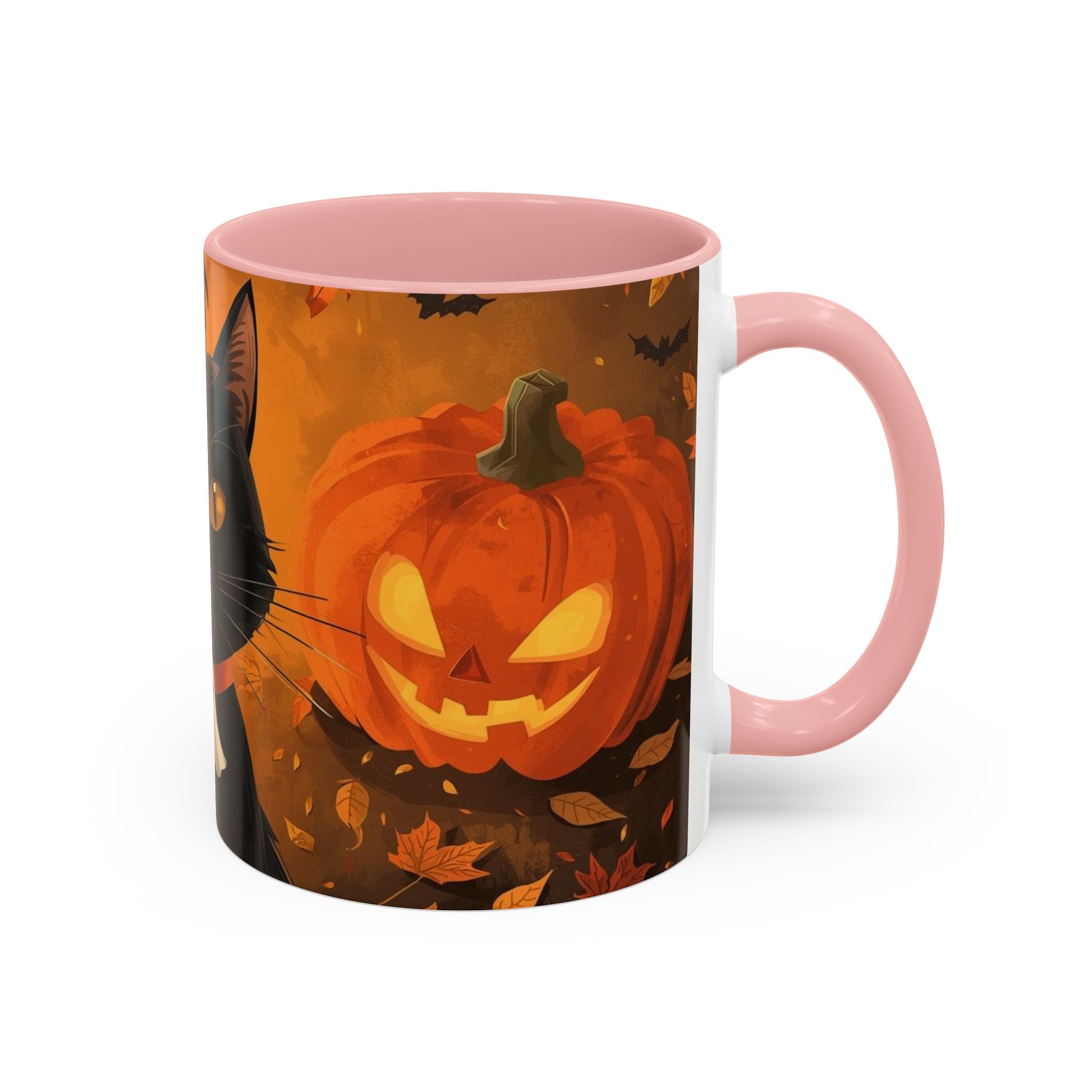 Halloween Cat Coffee Mug - Spooky Black Cat & Pumpkin Design