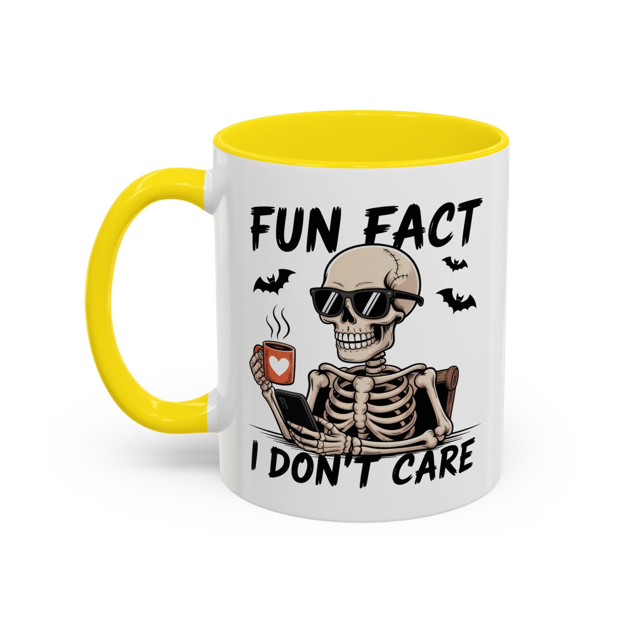 Fun Fact I Don’t Care Skull Coffee Mug — Halloween Accent Coffee Cup (11/15oz)