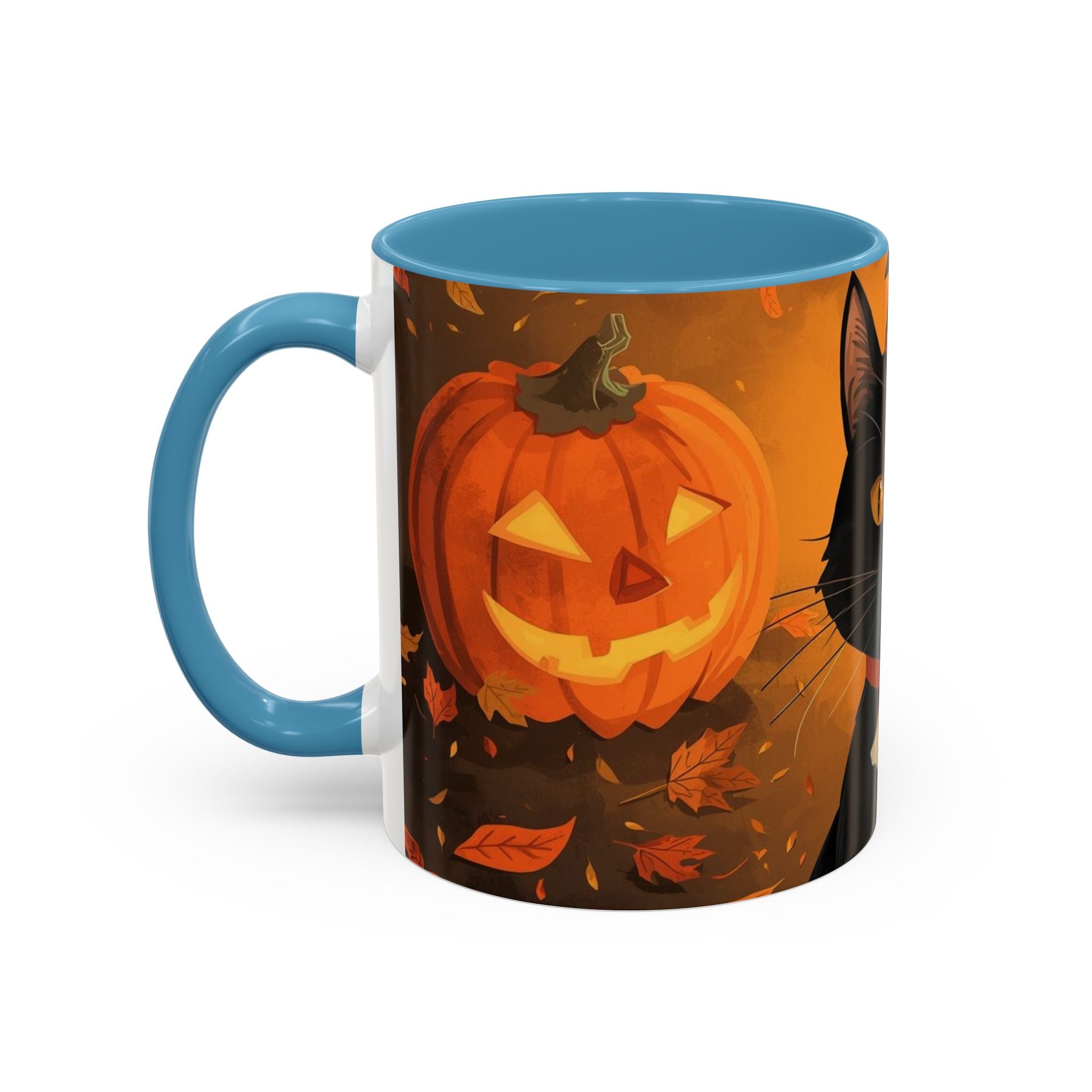 Halloween Cat Coffee Mug - Spooky Black Cat & Pumpkin Design