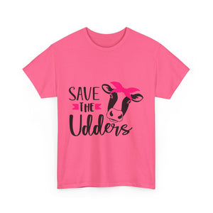 cancer awareness Save the Udders Unisex Heavy Cotton Tee, Fun Cow Tee,  Animal Lover Gift, Casual Tee, Eco-Friendly Apparel