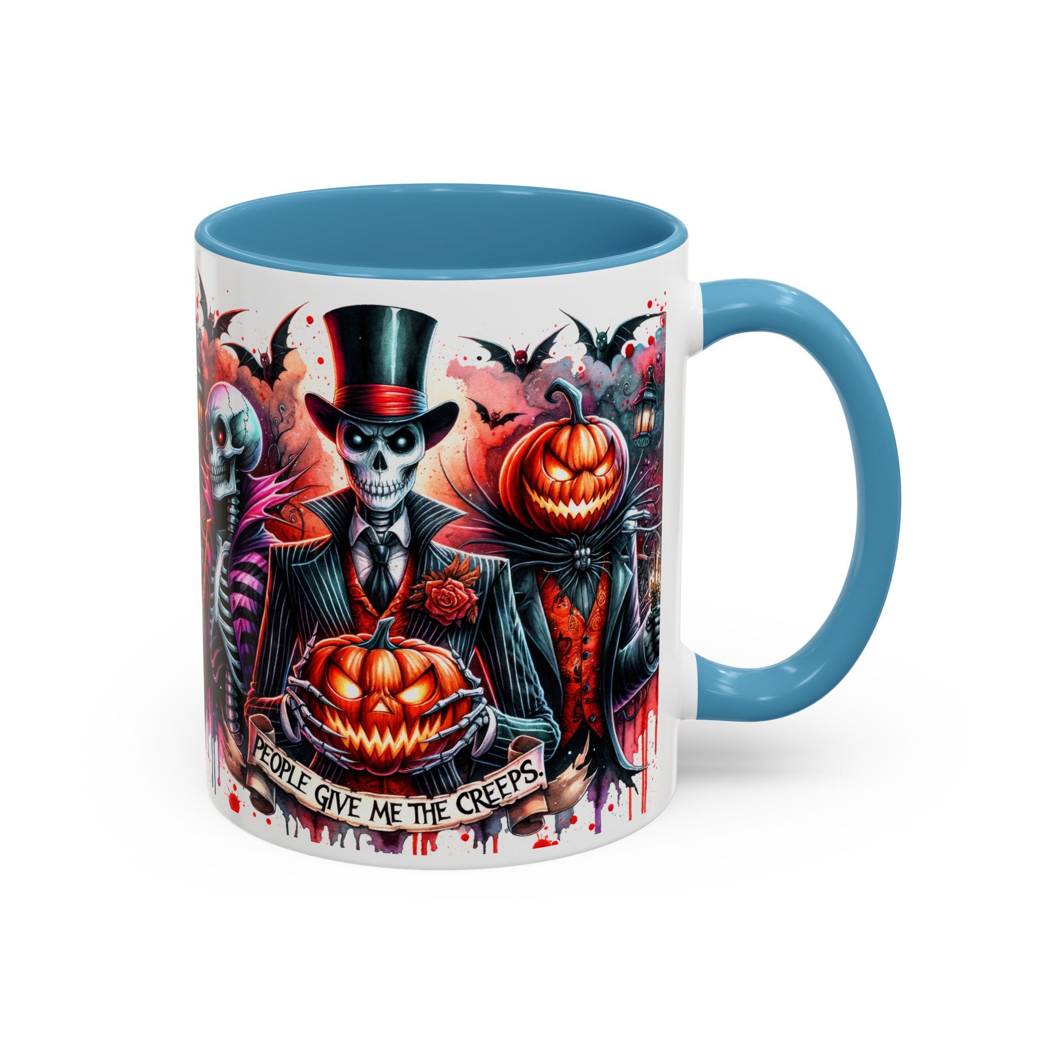 Halloween-themed Accent Coffee Mug, Spooky Skull Mug, Pumpkin Art Cup, Unique Gift for Halloween Lovers, October Decor
