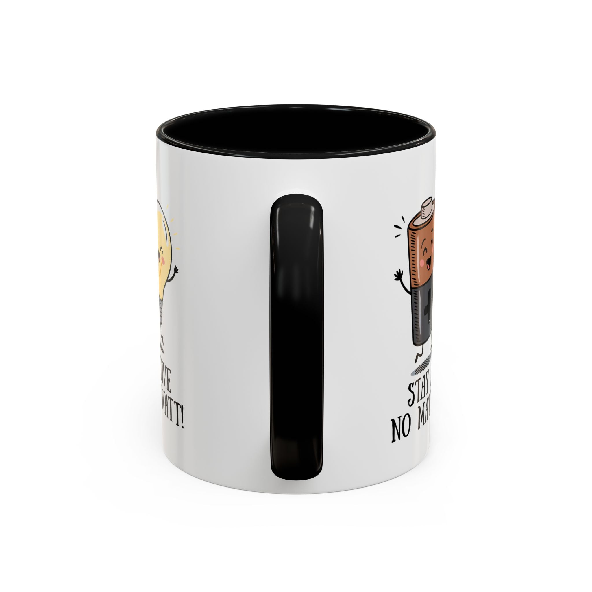 Stay Positive Accent Coffee Mug - 11oz & 15oz - Cute Light Bulb & Battery Design