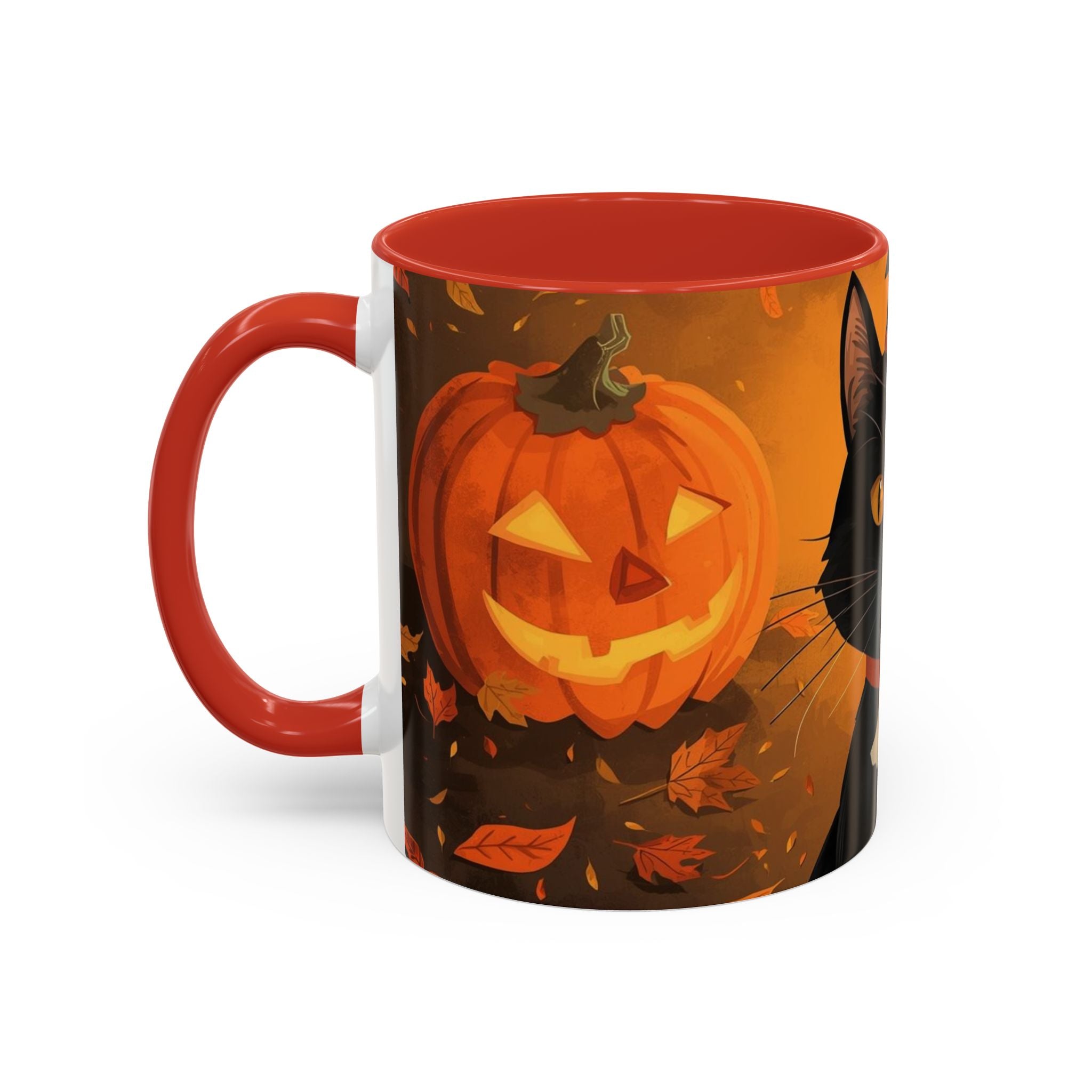 Halloween Cat Coffee Mug - Spooky Black Cat & Pumpkin Design