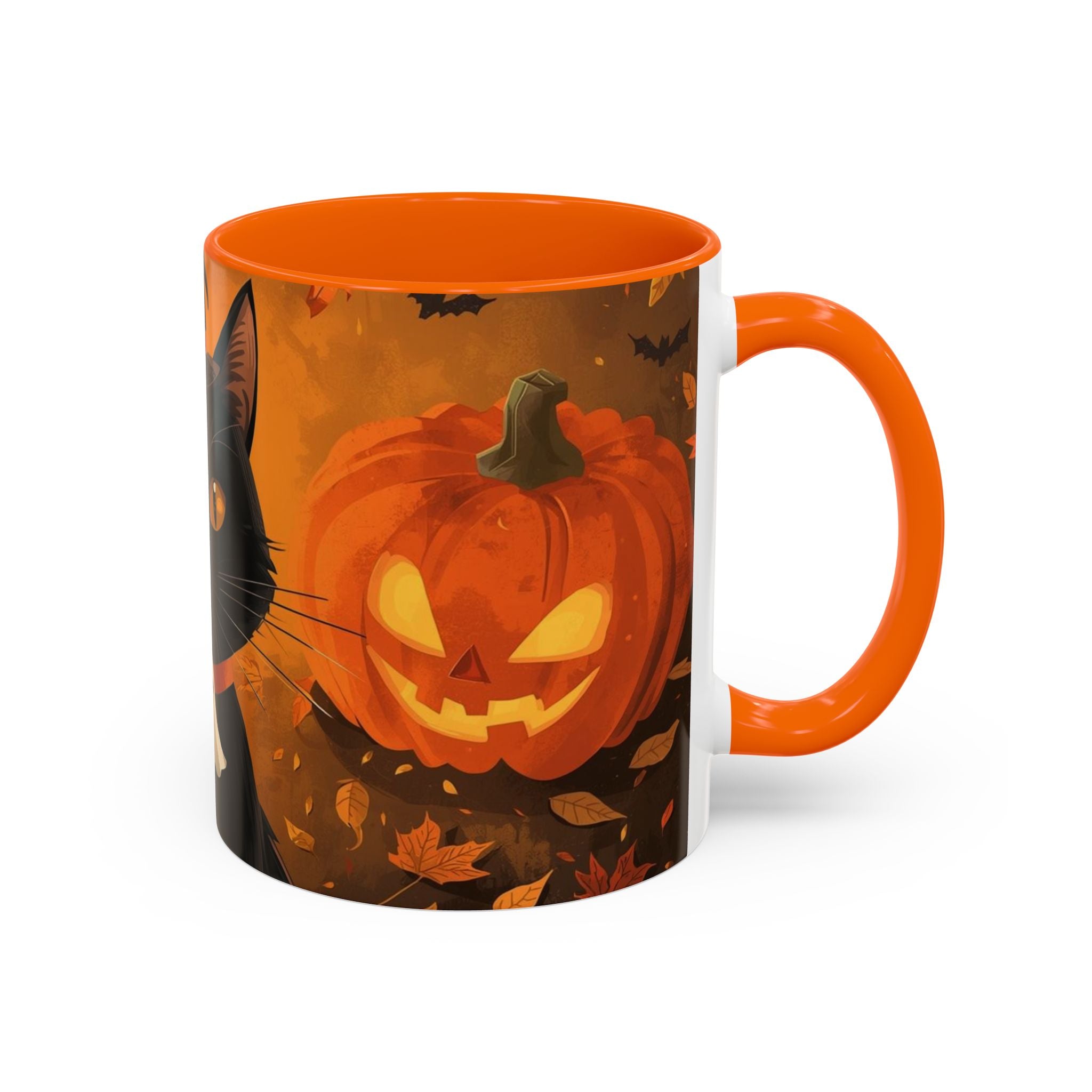 Halloween Cat Coffee Mug - Spooky Black Cat & Pumpkin Design