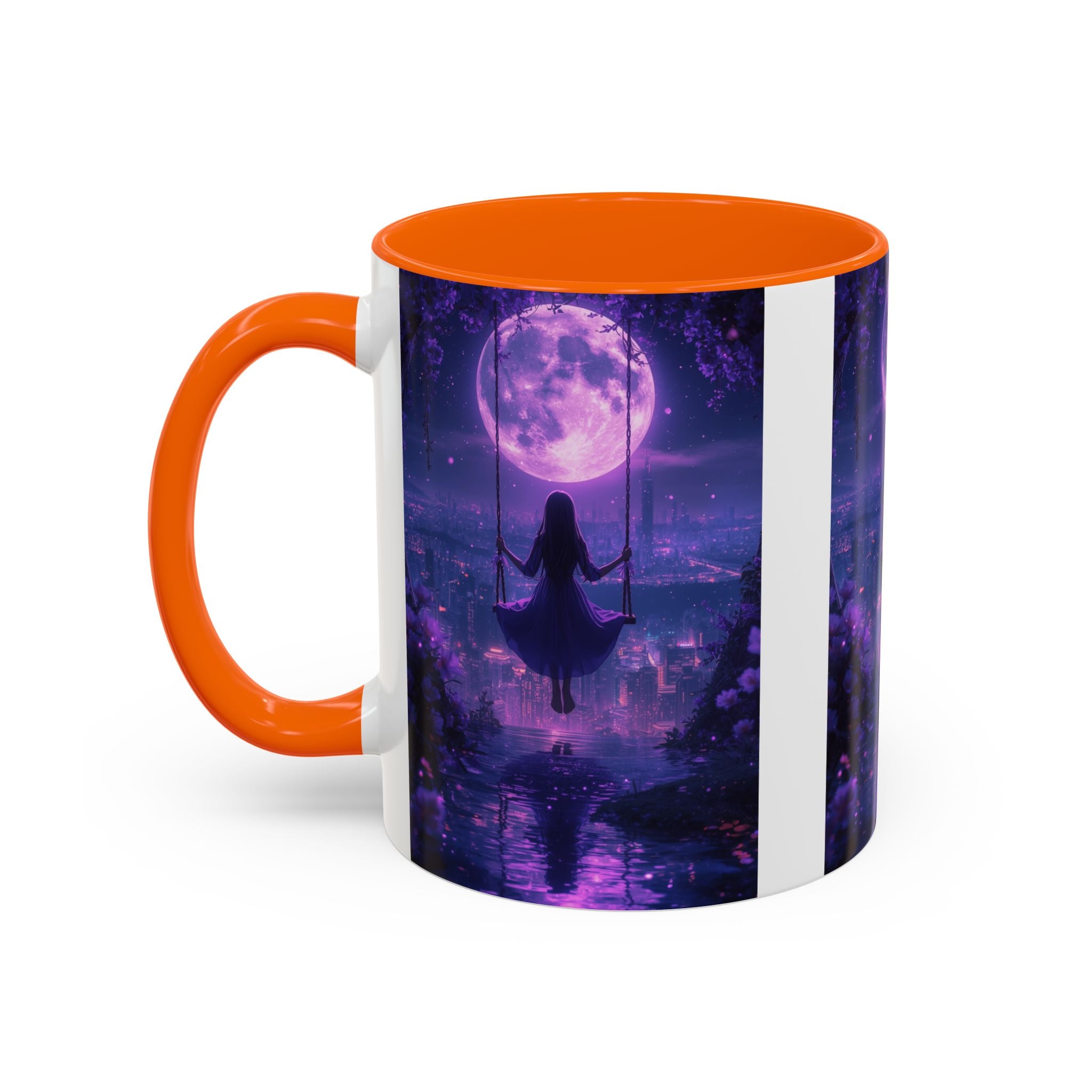 anime Dreamy Moonlit Swing Accent Coffee Mug, Artistic Mug, Celestial Coffee Cup, Fantasy Beverage Holder, Gift for Dreamers