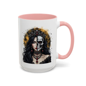 Gothic Art Accent Mug - Artistic Skull & Lady Design, Unique Coffee Cup for Halloween, Gift for Her, Decorative Kitchenware, Dark Aesthetic