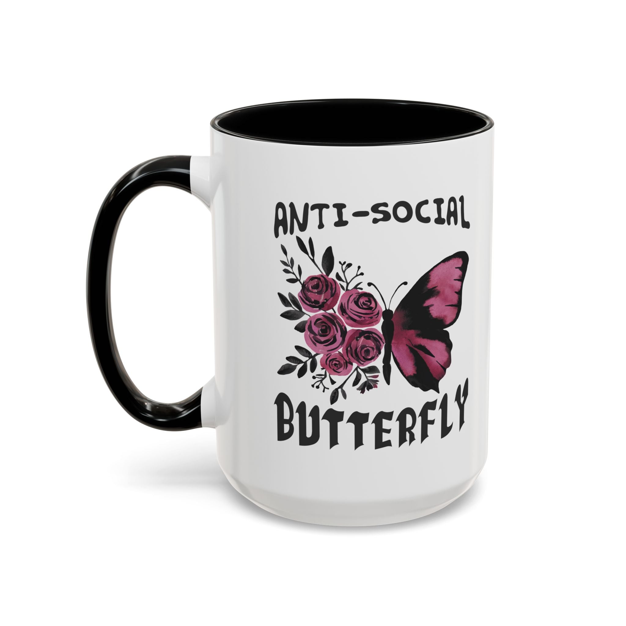 Anti-Social Butterfly Coffee Mug - Floral & Butterfly Design