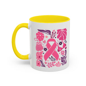 Pink Floral Awareness Coffee Mug, Breast Cancer Awareness Mug, Gift for Her, Supportive Drinkware, Motivational Mug