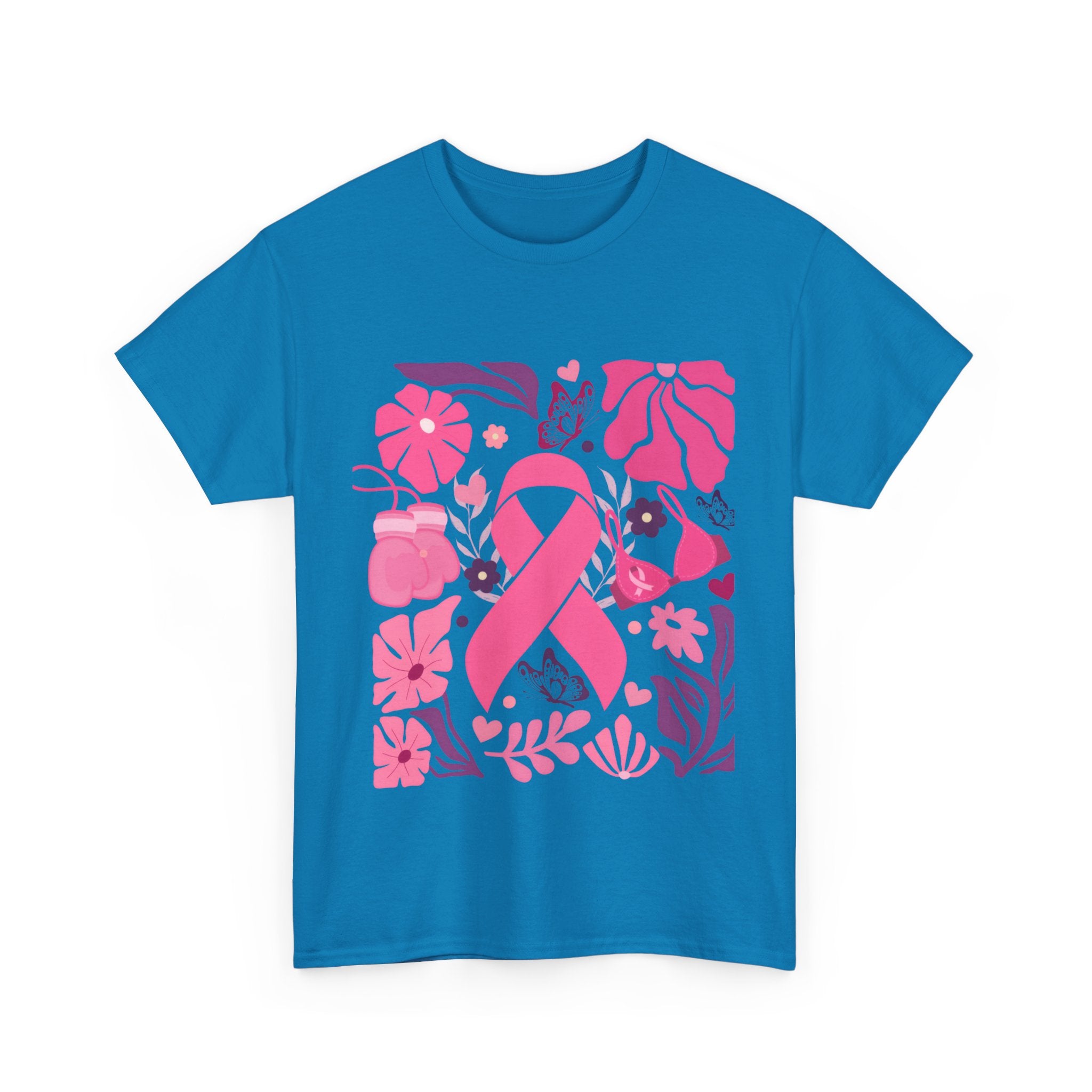 Pink Ribbon Awareness Tee, Flower Power Shirt, Support Breast Cancer, Unisex Cotton T-shirt, Thoughtful Gift for Her