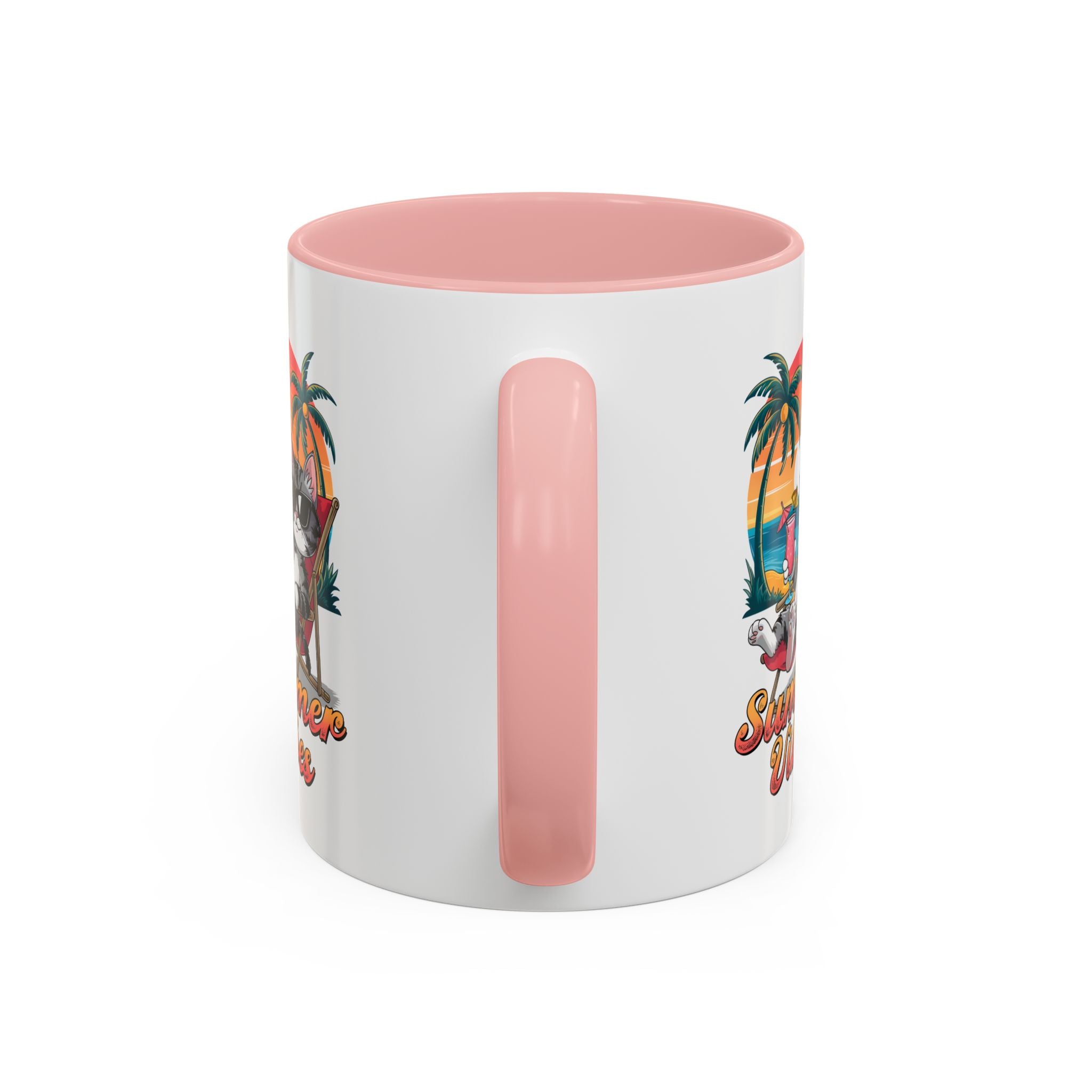 Summer Vibes Coffee Mug, Tropical Cat Mug, Beach Lover Gift, Fun Animal Sipware, Vacation-themed Drinkware, Pet Lover Cup