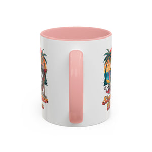 Summer Vibes Coffee Mug, Tropical Cat Mug, Beach Lover Gift, Fun Animal Sipware, Vacation-themed Drinkware, Pet Lover Cup