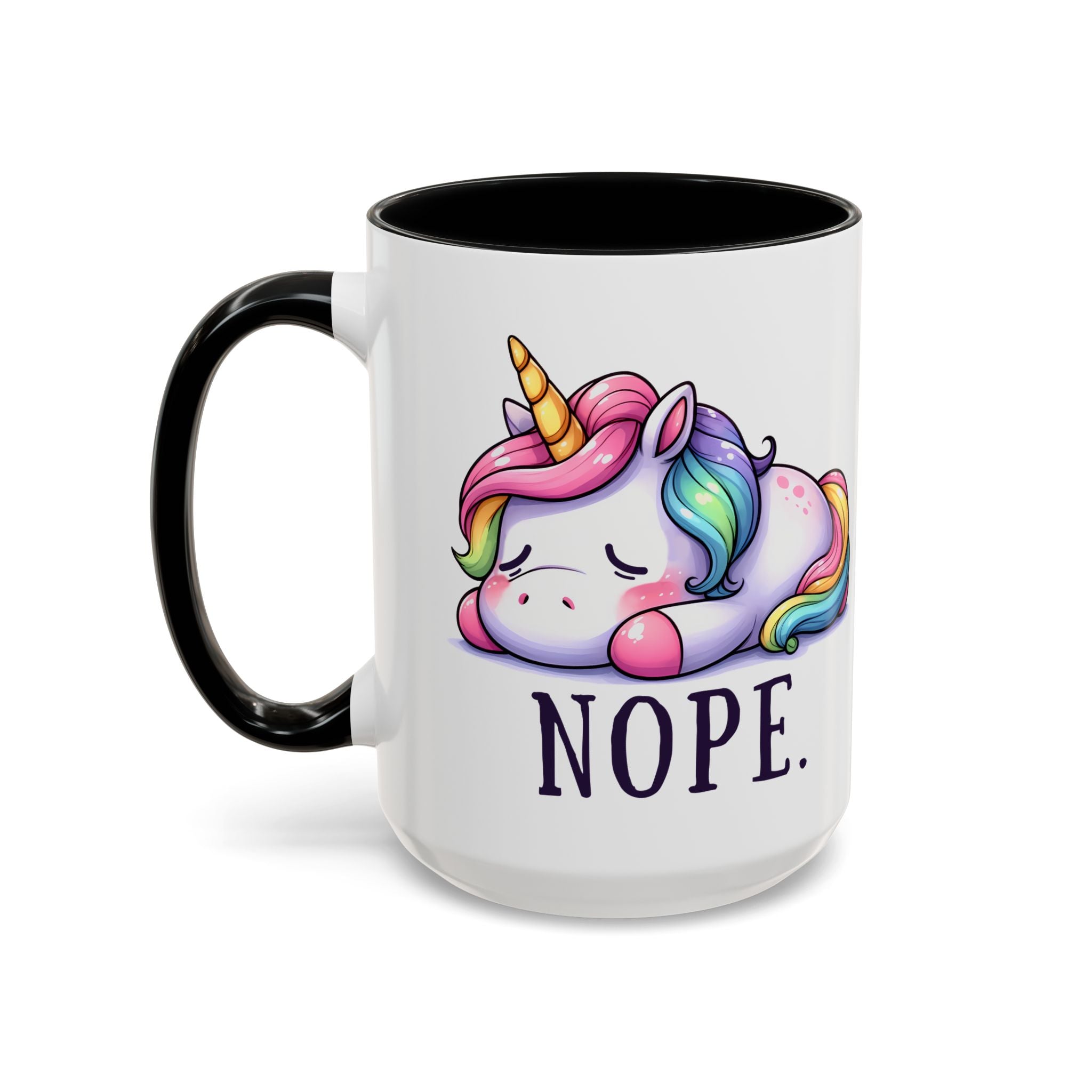 Nope Unicorn Accent Coffee Mug — Cute Rainbow Sleeping Unicorn 11/15oz