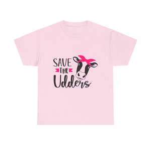 cancer awareness Save the Udders Unisex Heavy Cotton Tee, Fun Cow Tee,  Animal Lover Gift, Casual Tee, Eco-Friendly Apparel