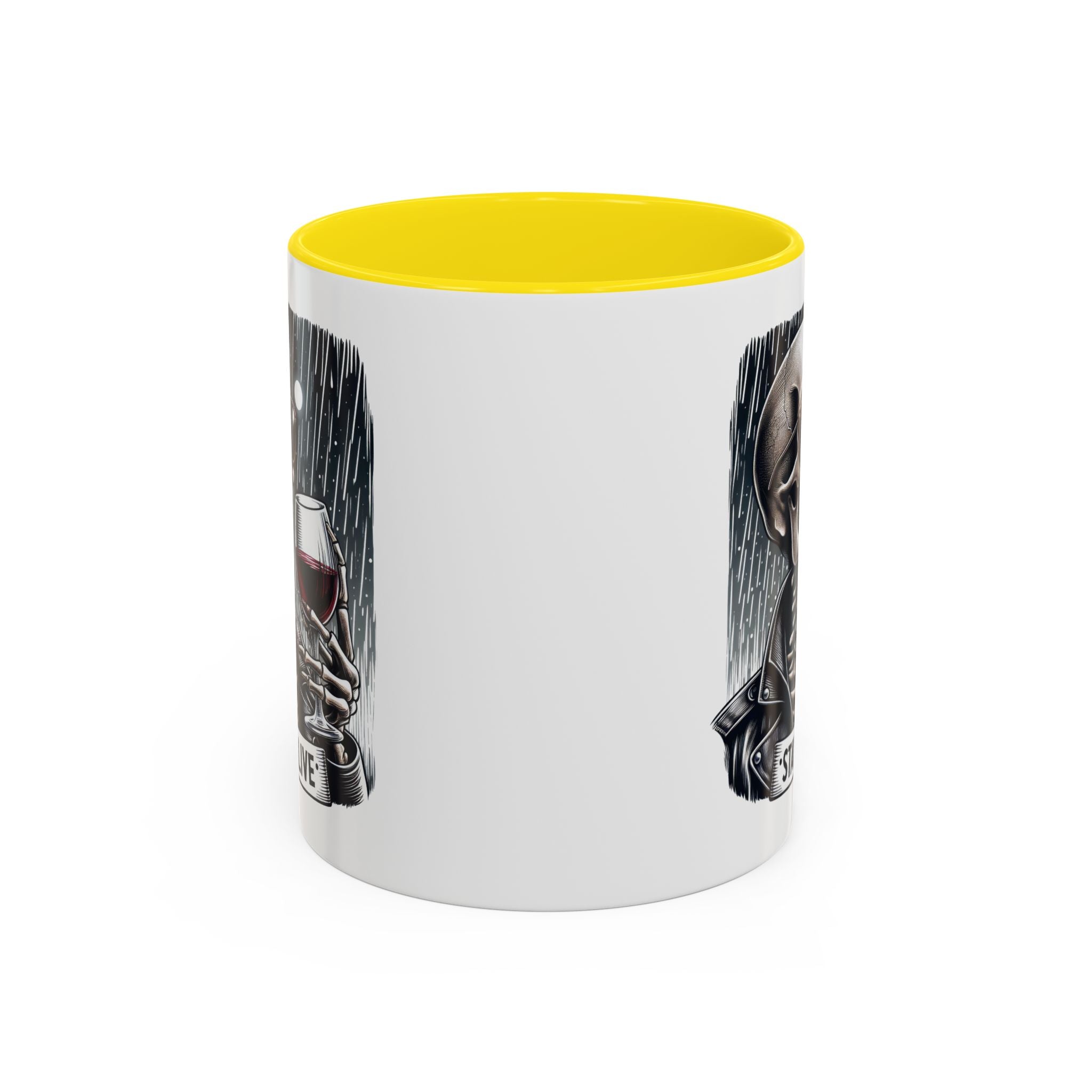 Stylish Skull Coffee Mug, Gothic Drinkware, Staying Alive Gift for Halloween, Funny Office Mug, Alternative Drinkware