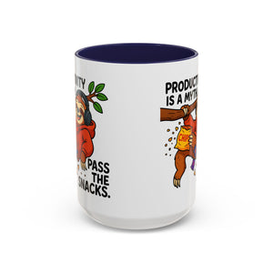 Funny Sloth Coffee Mug, Humor Mug Gift, Productivity Myth Mug, Cute Sloth Cup, Quirky Office Mug
