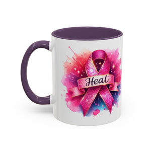 cancer awareness Inspirational Coffee Mug, Healing Ribbon Mug, Gift for Cancer Survivors, Motivational Drinkware, Support