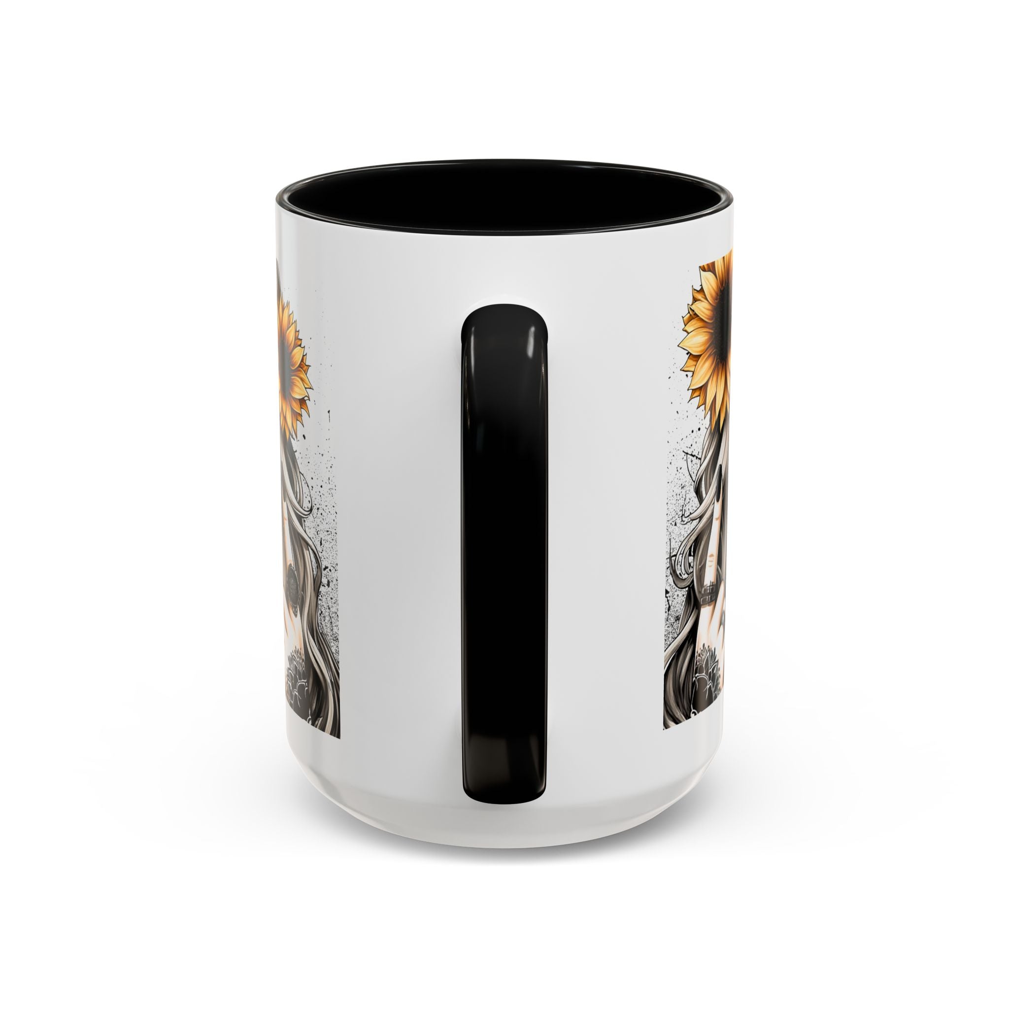 Sunflower Skull Accent Coffee Mug, Gothic Floral Mug, Unique Gift for Coffee Lovers, Boho Decor, Halloween Mug, Artful Drinkware