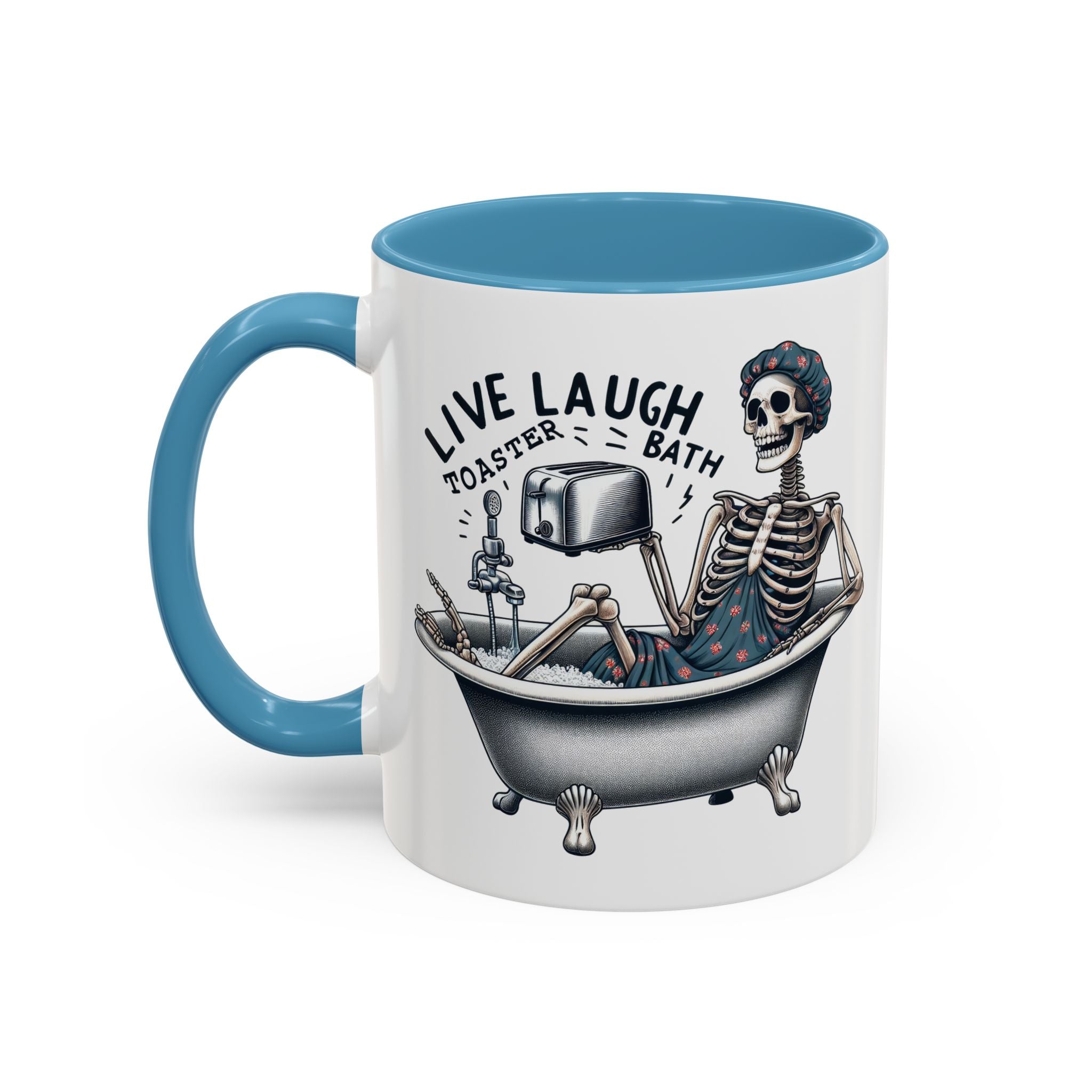 Skeleton Bath Time Coffee Mug, Live Laugh Roast & Relax Skeleton Mug, Funny Gift for Halloween, Quirky Kitchen Decor, Unique Coffee Cup